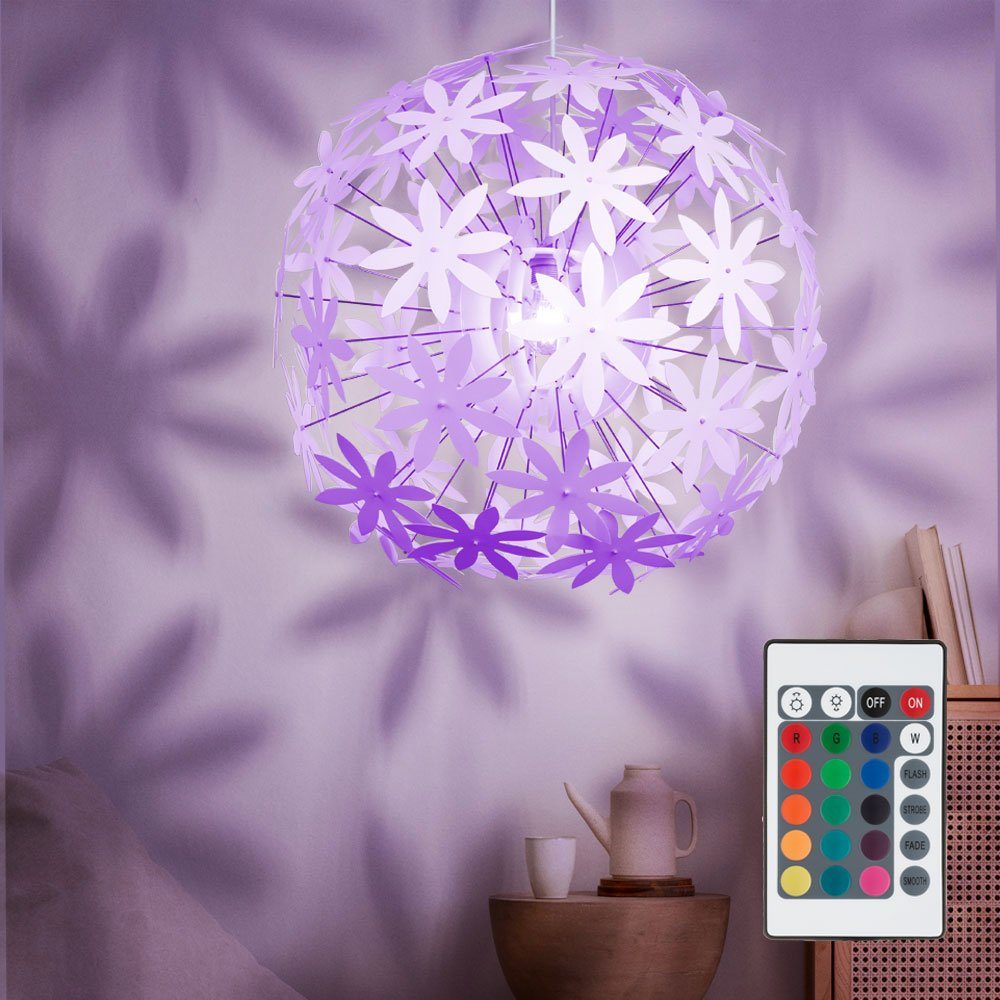 etc-shop LED Pendelleuchte, Leuchtmittel inklusive, Deckenlampe weiß hängend Pendelleuchte Farbwechsel, Blumenmuster Warmweiß