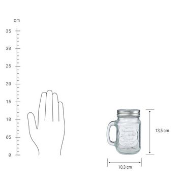 BUTLERS Vorratsglas REFRESH Trinkglas Mason mit Deckel 450ml, Glas, Metall