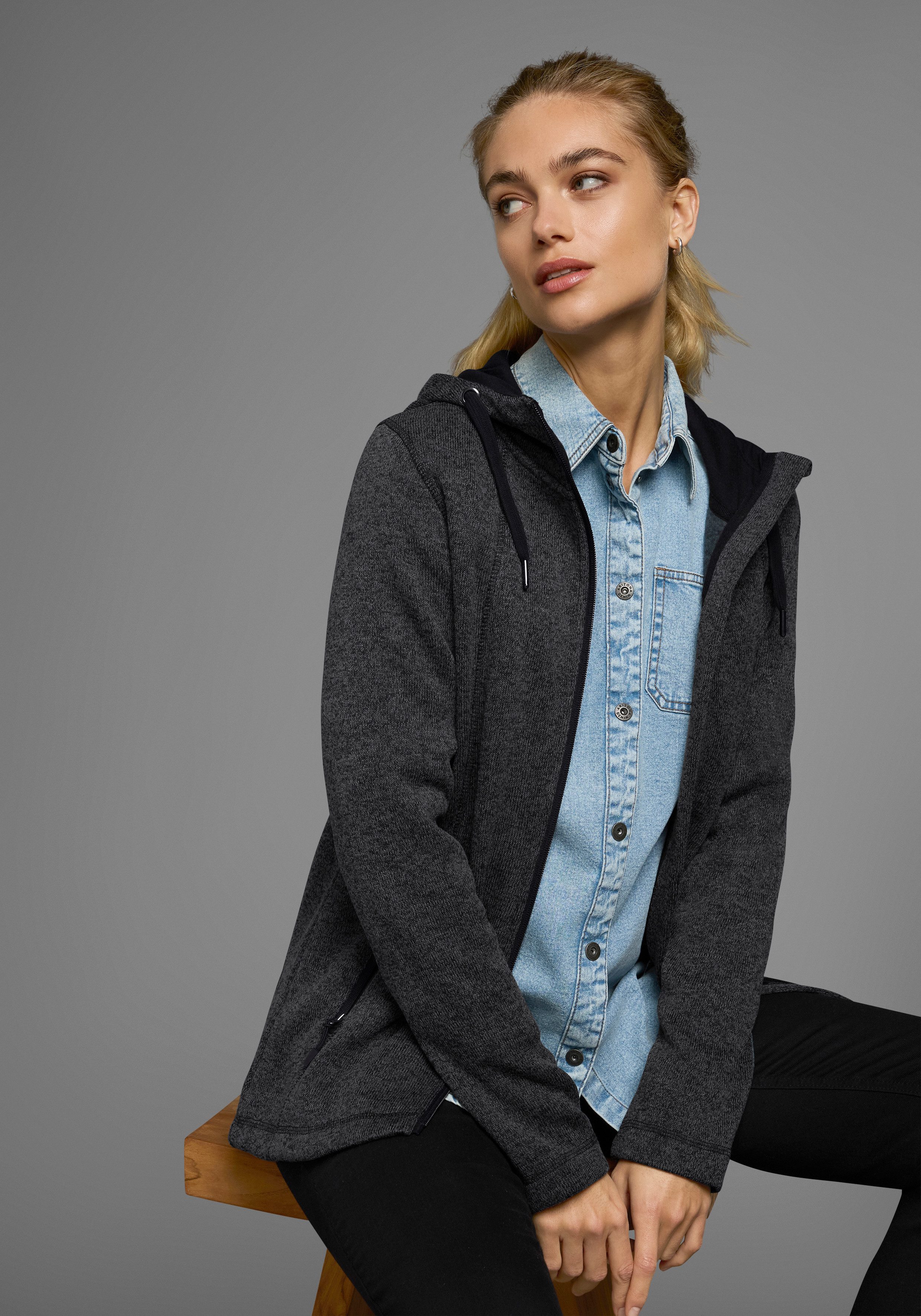 Polarino Strickfleecejacke für kalte Tage, aus Strickfleece, sportlicher Stil