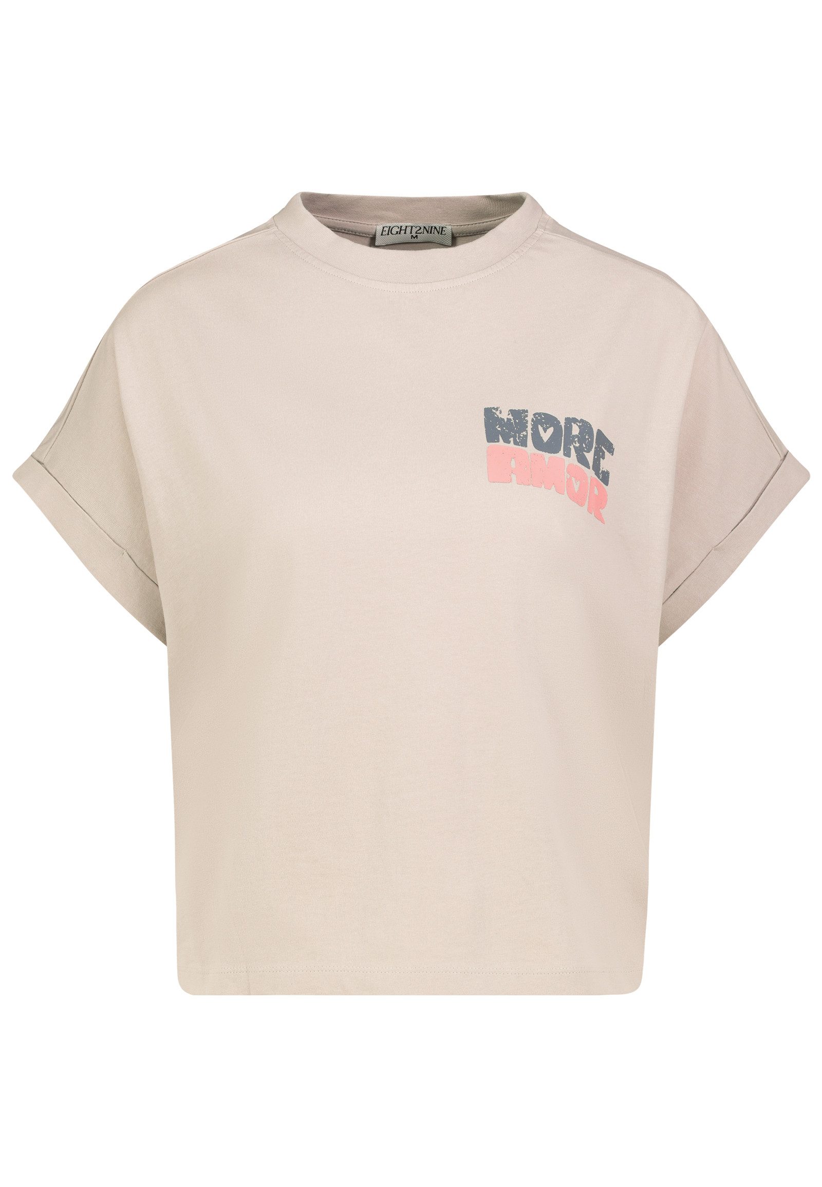 Eight2Nine T-Shirt Minimalistischer Schriftzug Rundhals Kurzarm Locker (1-tlg) D12048M02741B_T-shirts