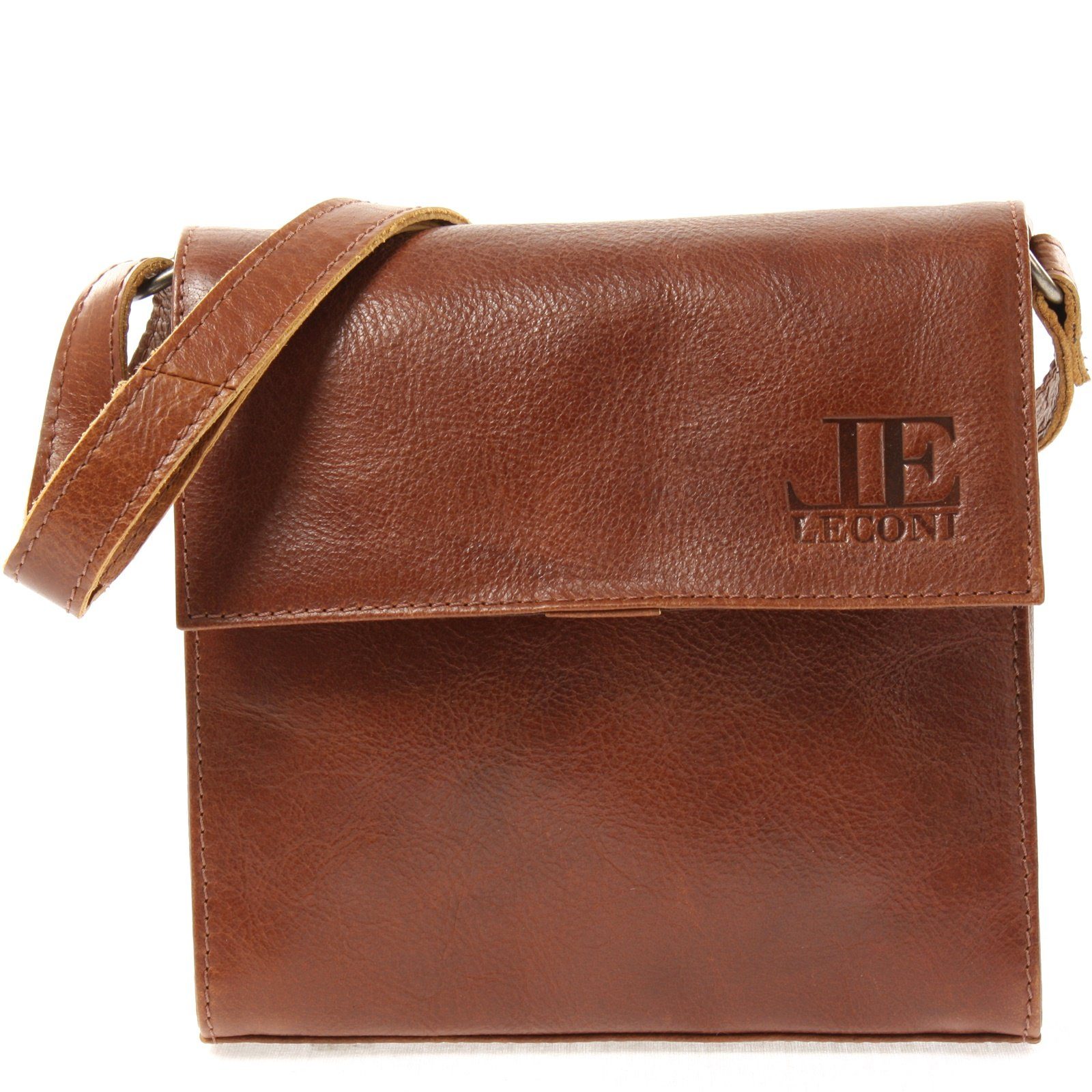 LECONI Schultertasche kleine Umhängetasche Mini Damentasche Handtasche echt Leder LE3082, Überschlag mit Magnetverschluss – kompaktes Format – 20 × 20 × 6 cm