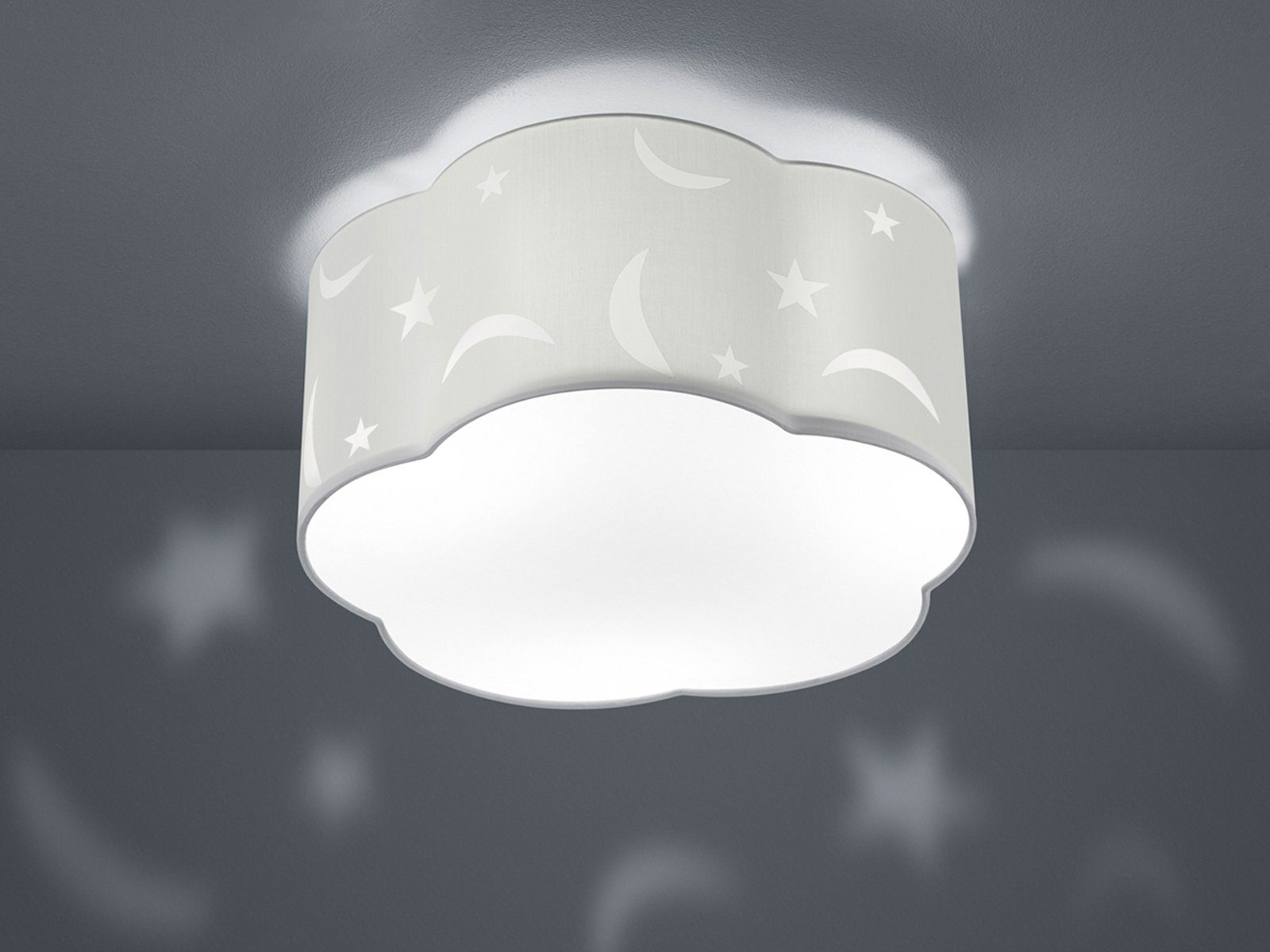 TRIO Leuchten LED Deckenleuchte, LED wechselbar, Warmweiß, große Kinderlampe Stofflampe Mond Wolken-lampe über Bett Weiß, Ø40cm