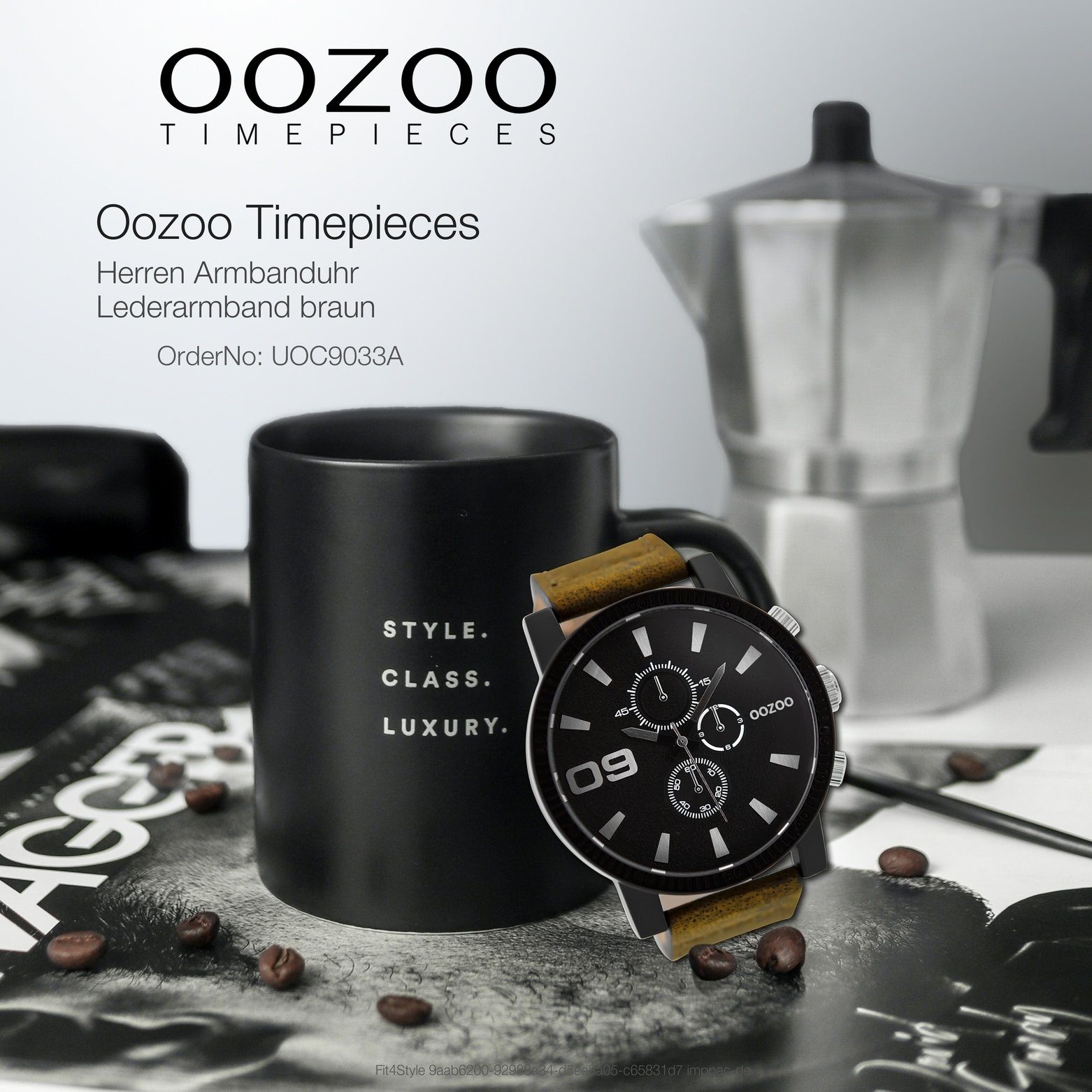 rund, Analog, OOZOO Oozoo (ca. groß Armbanduhr braun Quarzuhr extra 50mm) Herren Herrenuhr Casual-Style Lederarmband,