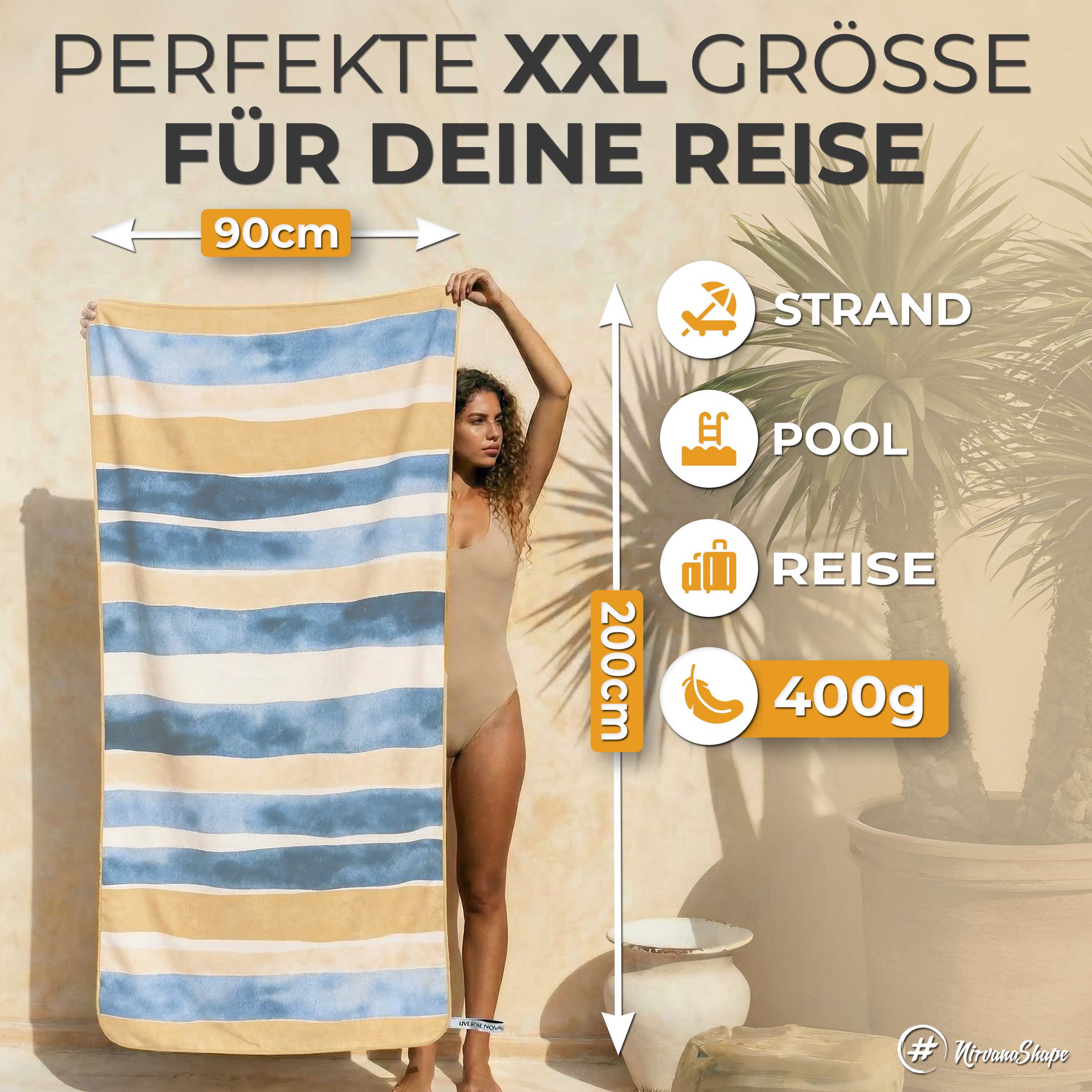 NirvanaShape Strandtuch Reise Handtuch Strandtuch XXL - Strandhandtuch, Mikrofaser Badetuch – Bild 2 von 5
