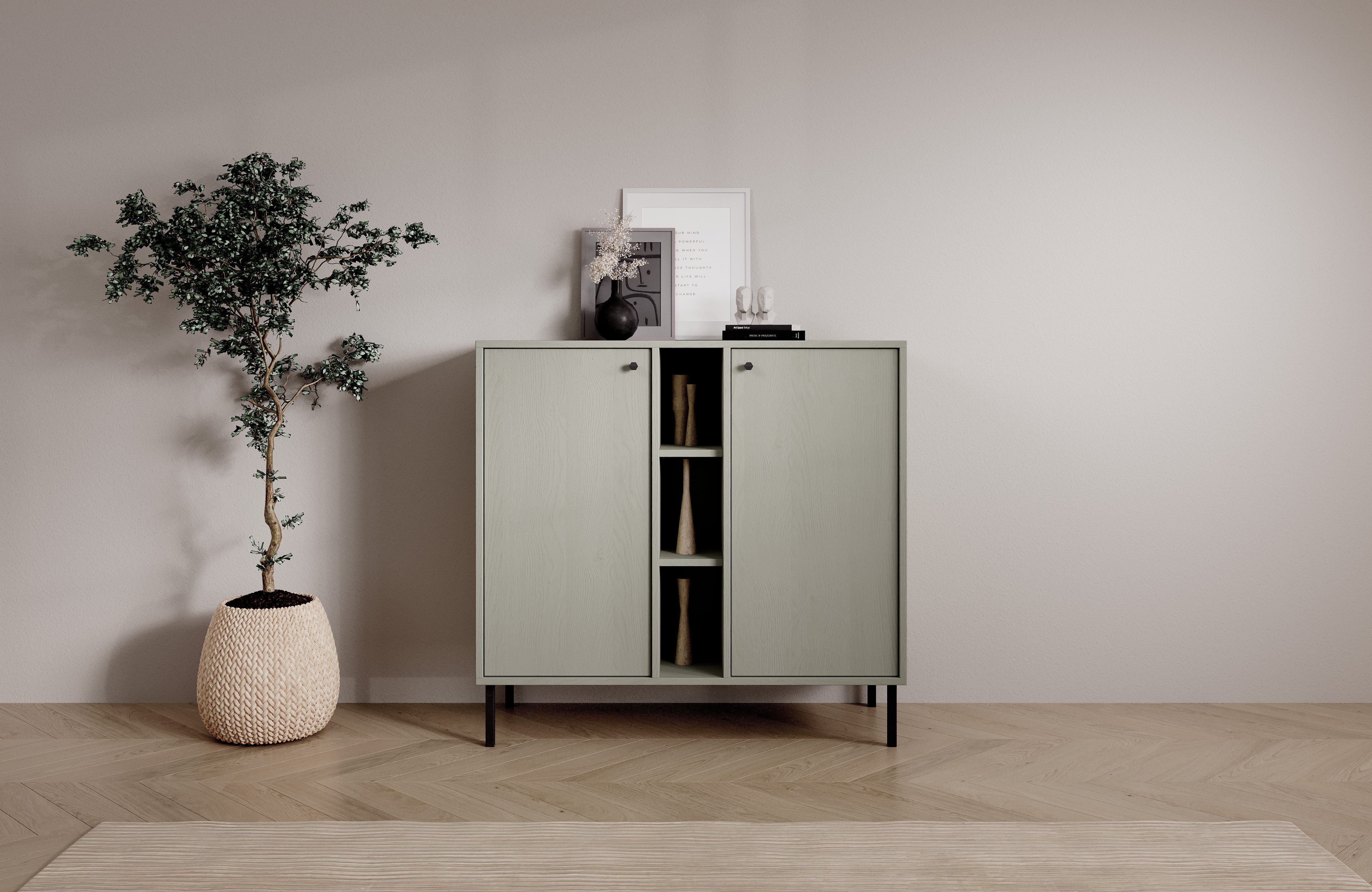 MOEBLO Kommode FREYA 2D 3P (Sideboard Wohnzimmer Highboard mit Türen & Schubladen, modern, Metallfüße, Sideboard Wohnzimmer Kommode Schlafzimmer Komodenschrank), (BxHxT): 100,2 x 95 x 40,8 cm