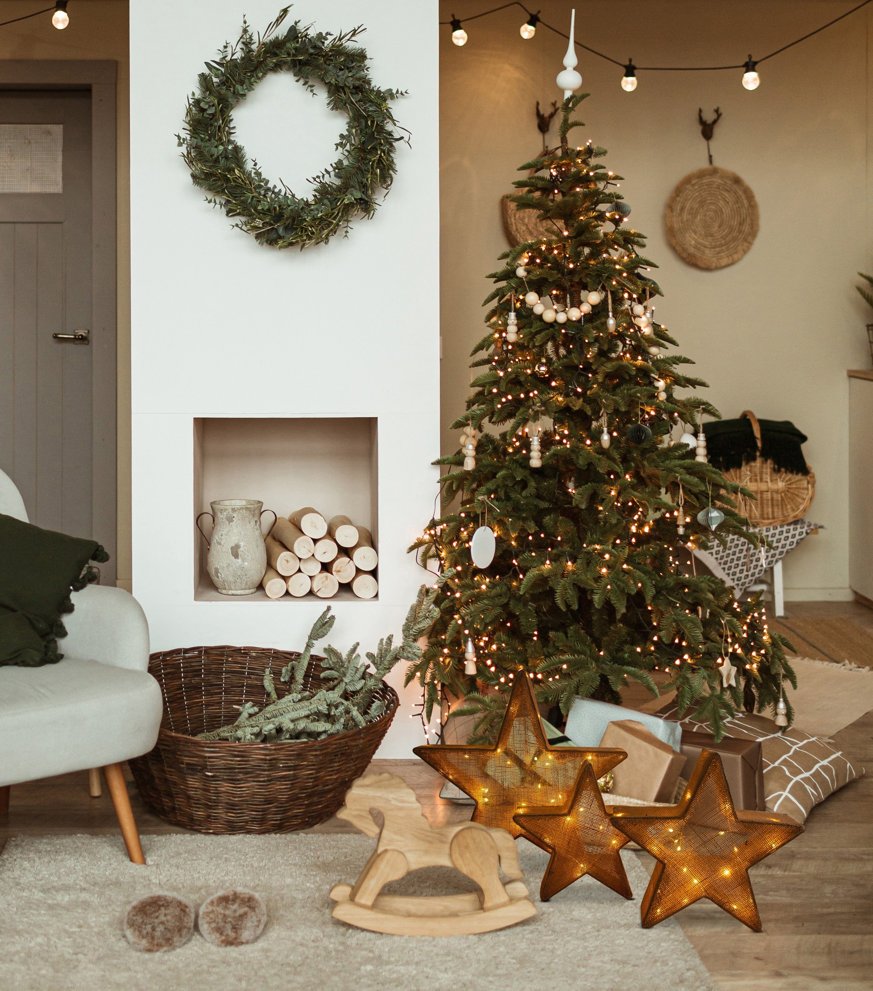 näve LED Stern Weihnachtsstern, 3er Set Deko-Weihnachtssterne, Weihnachtsdeko aussen, LED fest integriert, Warmweiß, Leuchtmittelabstand: ca. 10cm, Farbe: braun, Material: Textil, Eisen