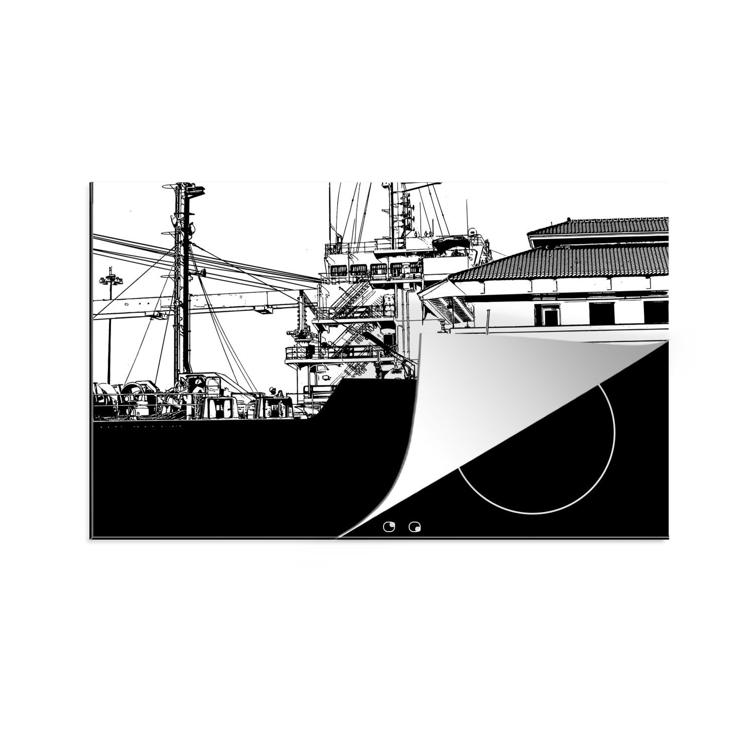 MuchoWow Herdblende-/Abdeckplatte Illustration eines Schiffs im Panamakanal, Vinyl, (1 tlg), 81x52 cm, Induktionskochfeld Schutz für die küche, Ceranfeldabdeckung