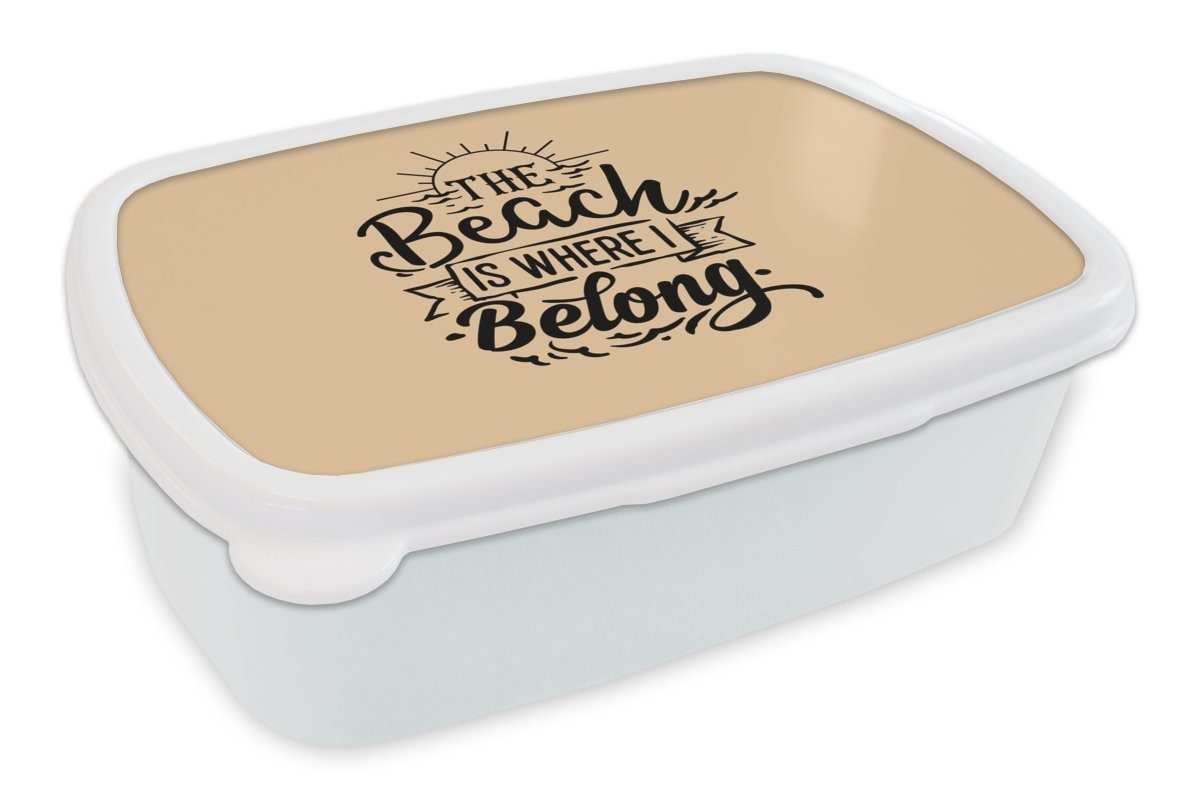 MuchoWow Lunchbox Strand - Zitate - Sonne, Kunststoff, (2-tlg), Brotbox für Kinder und Erwachsene, Brotdose, für Jungs und Mädchen weiß