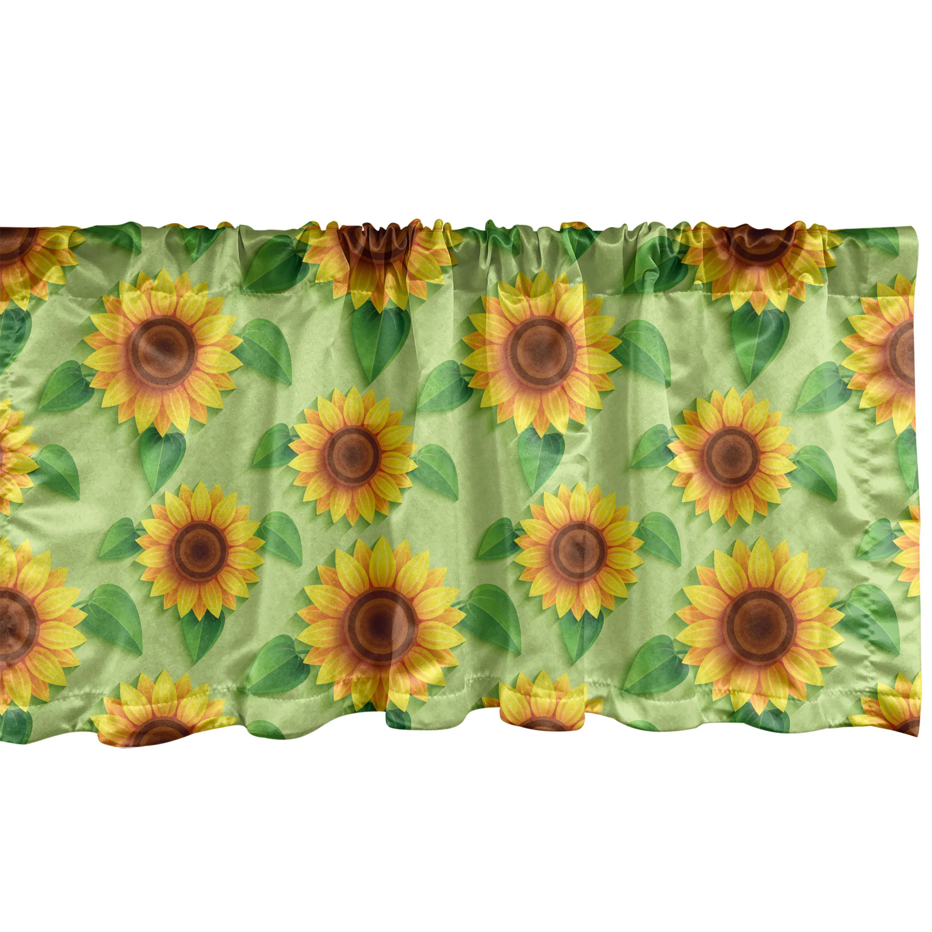 Scheibengardine Vorhang Volant für Küche Schlafzimmer Dekor mit Stangentasche, Abakuhaus, Microfaser, Floral Gelb Sommer-Sonnenblumen-Kunst