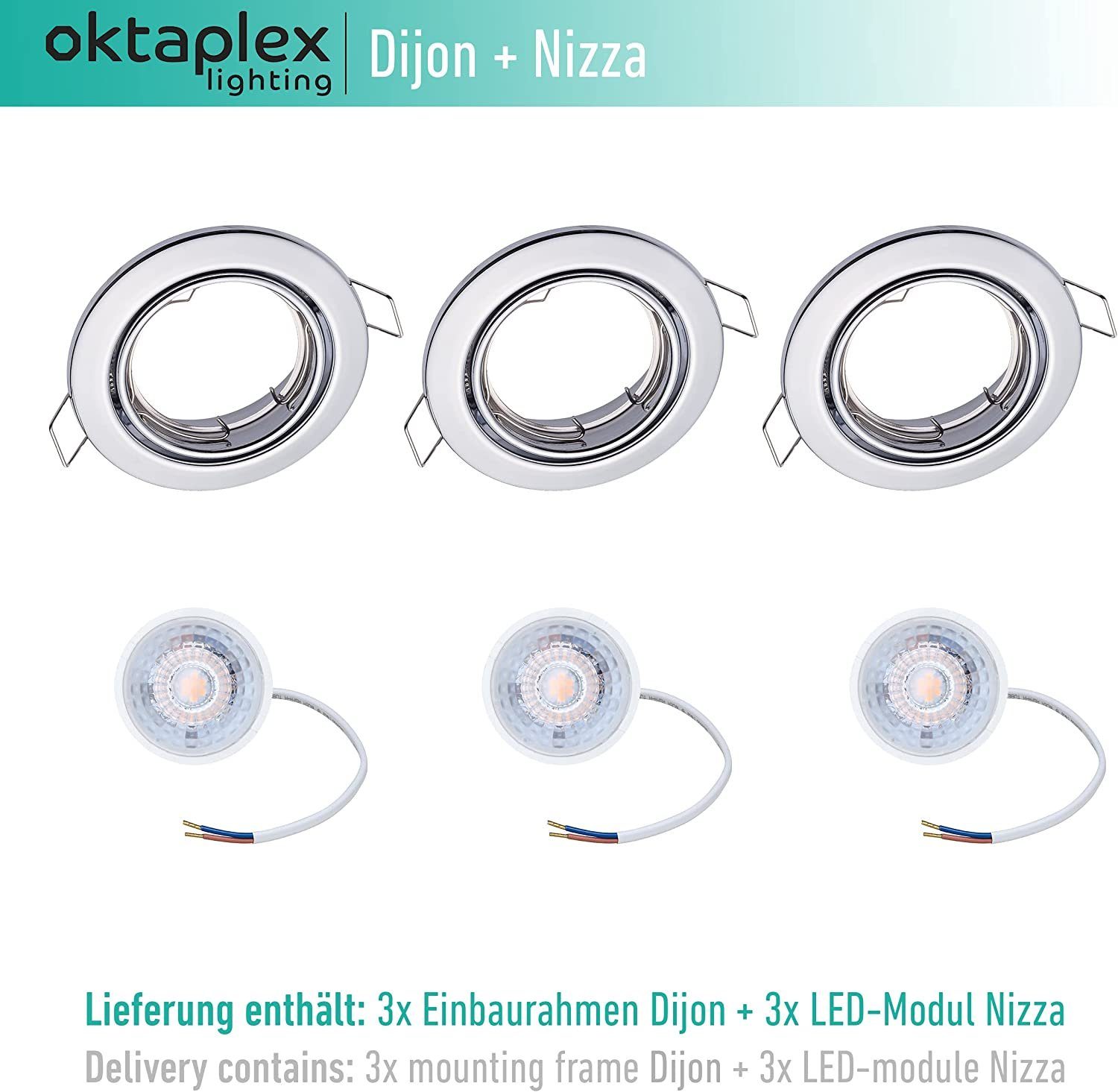 Deckenstrahler Oktaplex lighting 3 Einbaustrahler chromfarben Module 3000 Lumen, schwenkbar, LED 380 Stück LED wechselbar, Kelvin 4,8W flach inkl. LED 230V warmweiß, Leuchtmittel