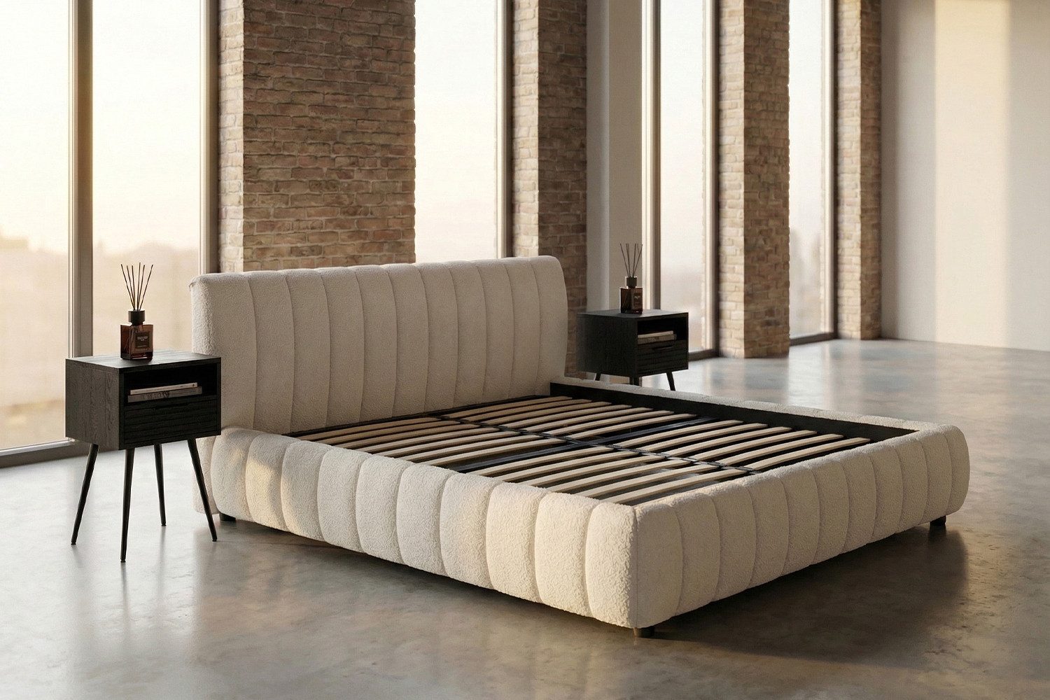 KAWOLA Polsterbett ALIOTTA Bouclé - Struktur trifft Design - Wohnlicher Look, Inklusive Lattenrost 3-fach höhenverstellbar - Komfort neu definiert