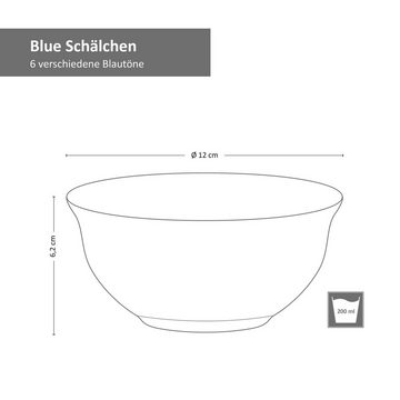 MamboCat Müslischale Blue 6er Set Snack- & Dip-Schälchen Ø12cm 200ml blaue Dessert-Schale, Steingut