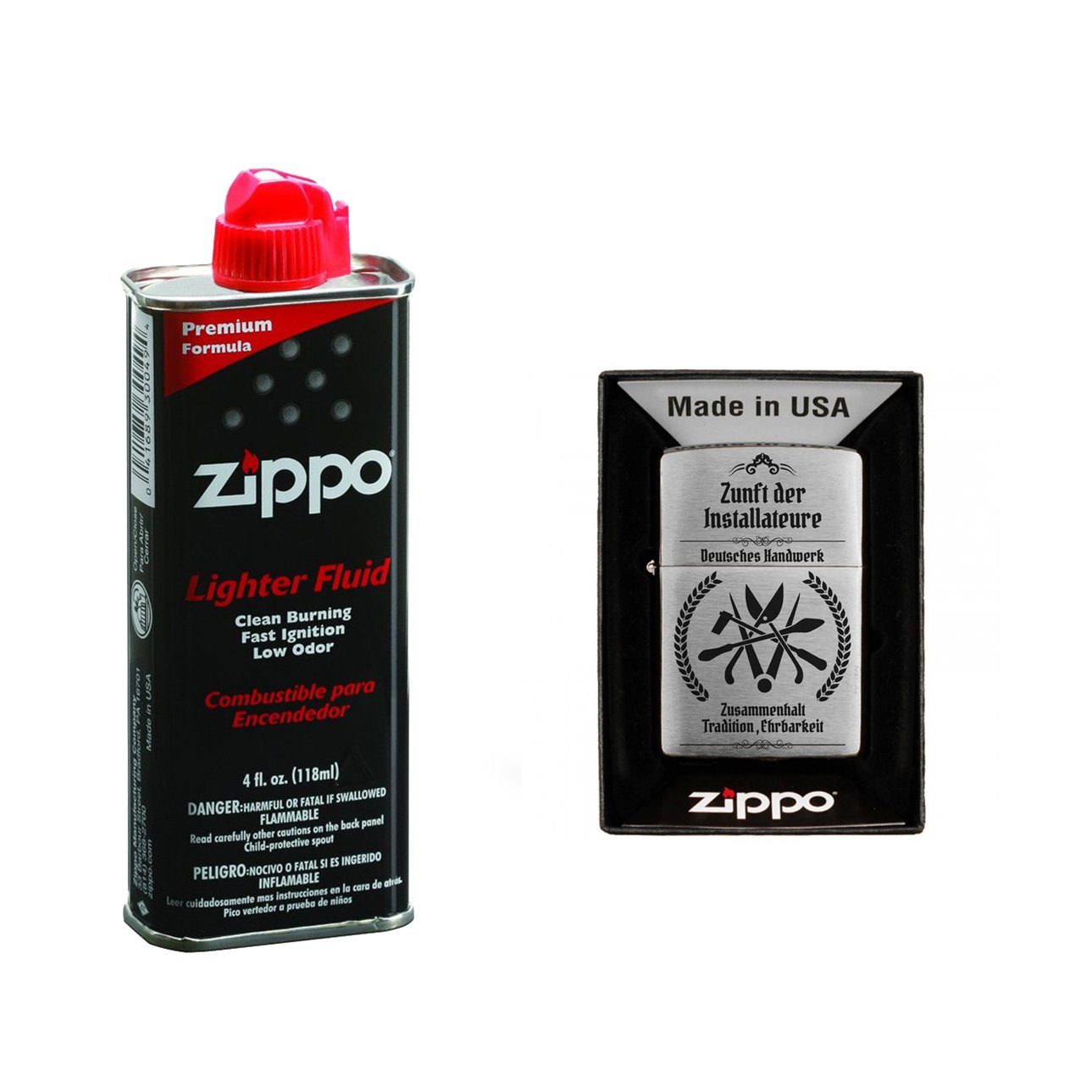 Feuerzeuge Zippo Feuerzeug mit Gravur Installateur Zunftzeichen Chrome Brushed
