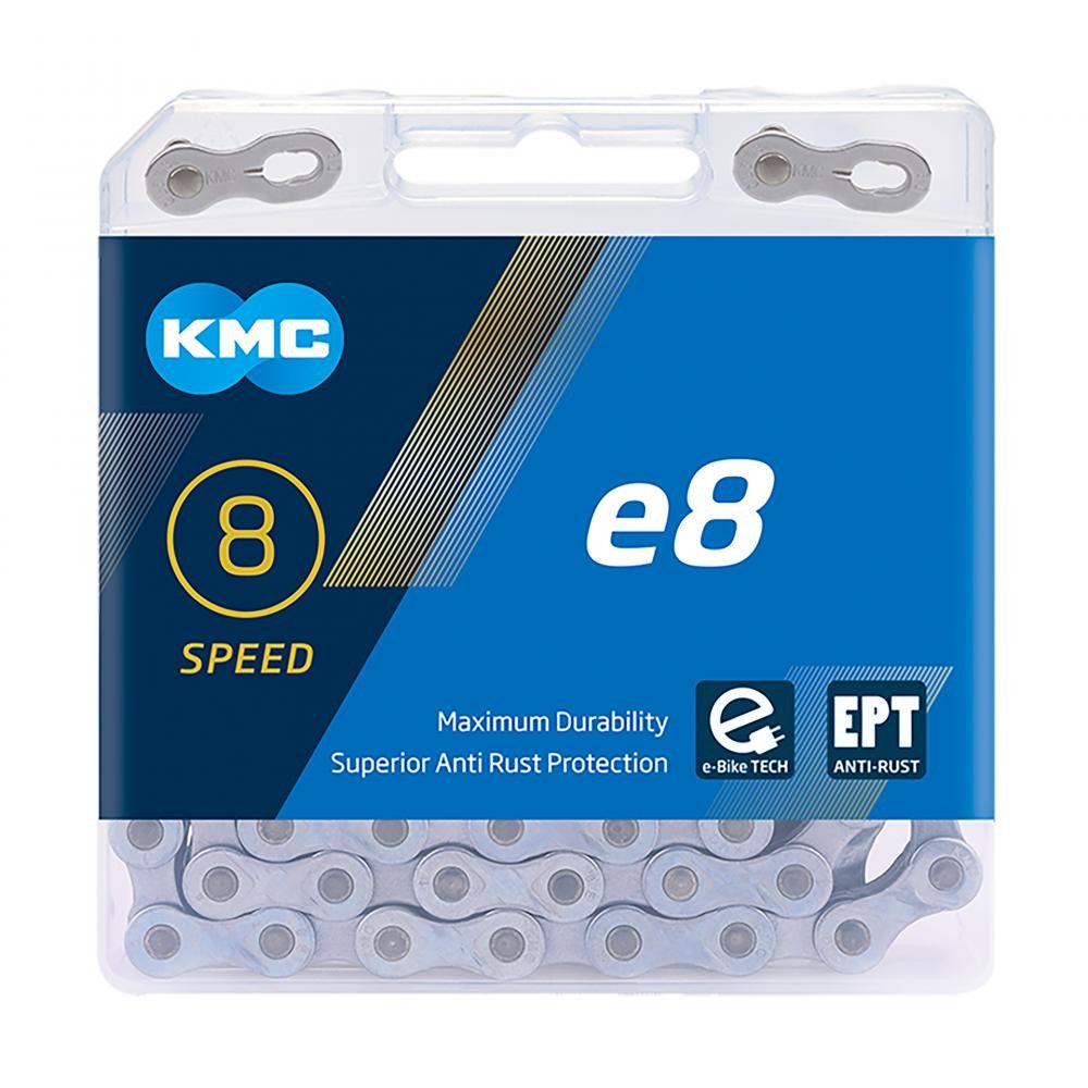 KMC Fahrradkette KMC Kette E8 EPT 6/7/8-fach 122 Glieder Silber - E-Bike Schaltungskett