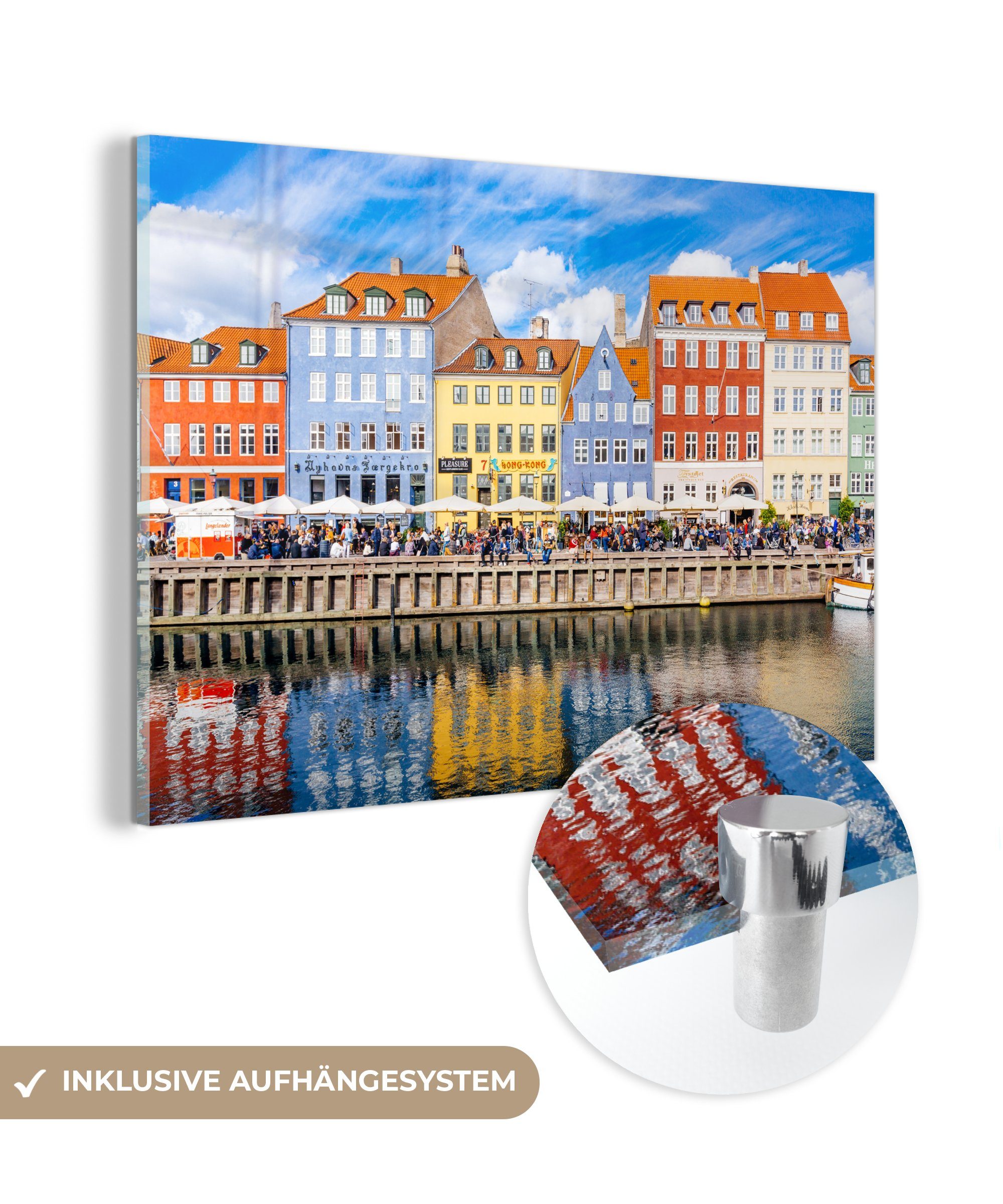 Acrylglasbild (1 & in Dänemark, bunte Leuchtend MuchoWow Schlafzimmer St), Wohnzimmer Acrylglasbilder Häuser Kopenhagen,