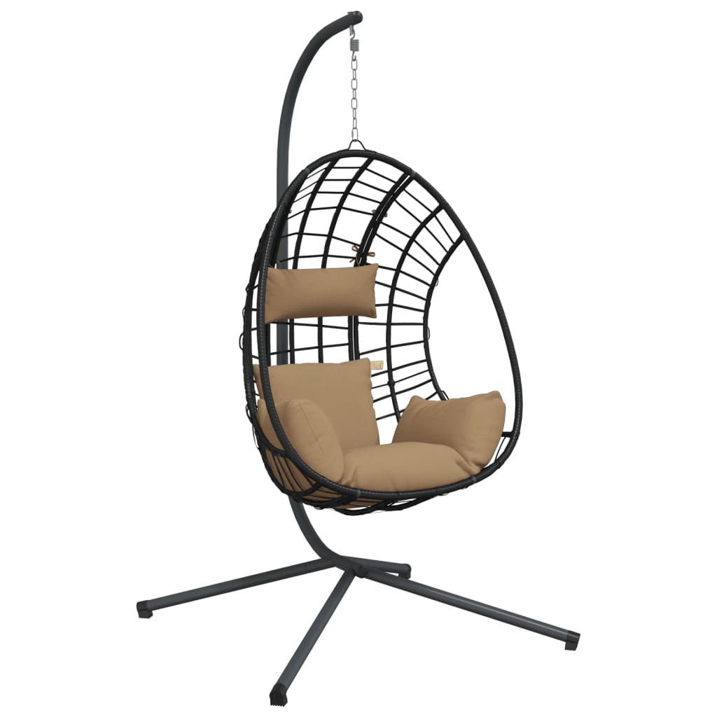 vidaXL Hollywoodschaukel Hängesessel Ei-Design mit Ständer Taupe Rattan und Stahl, 1 tlg.