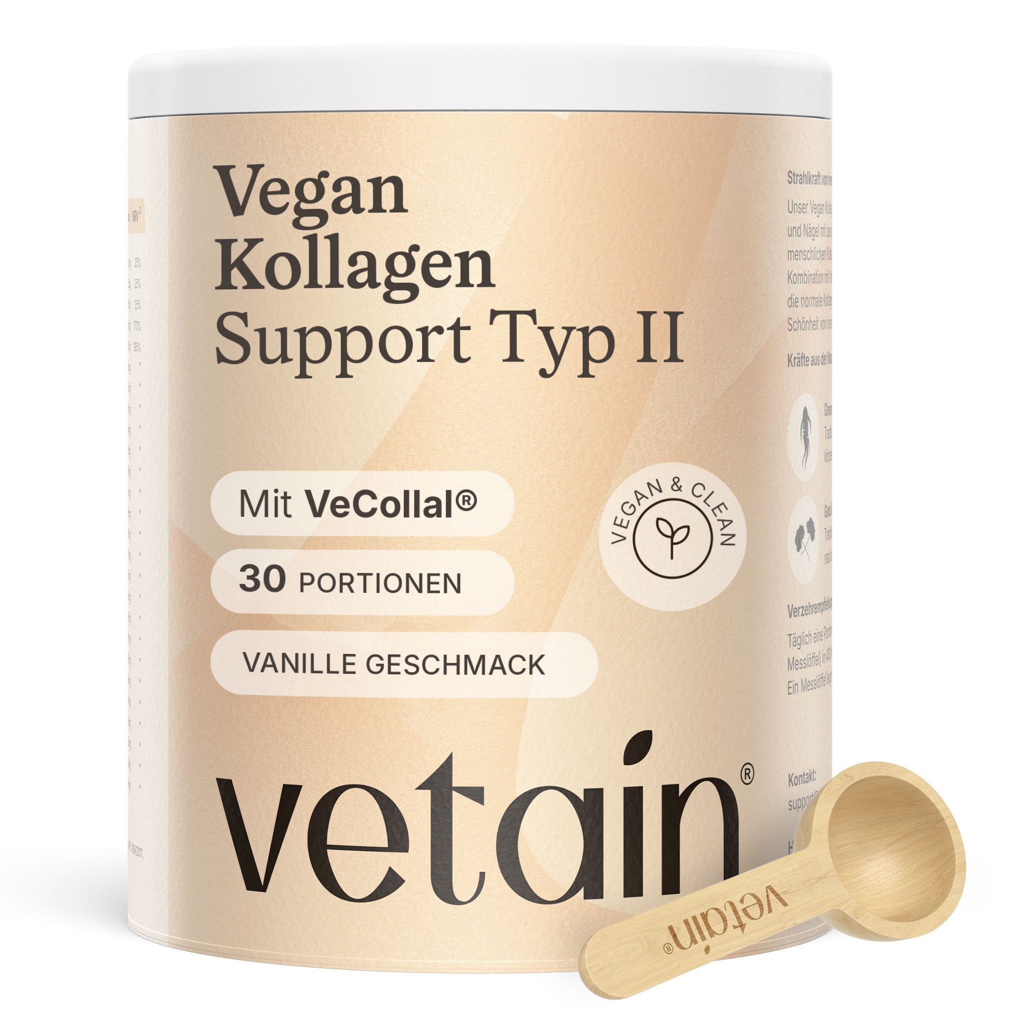 VETAIN Vegan Kollagen Pulver - Mit VeCollal, Kurkuma & Holunder Extrakt - Pulver, 300 g, Typ 2