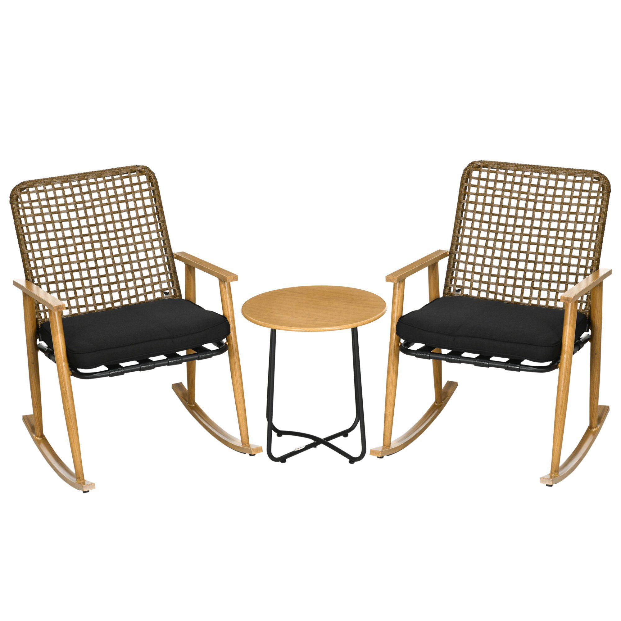 Outsunny Sitzgruppe 3-tlg. Gartenmöbelset mit Sitzauflagen in Rattanoptik, (Set, 3-tlg., Gartenmöbel-Set), Tisch mit 2 Stühlen