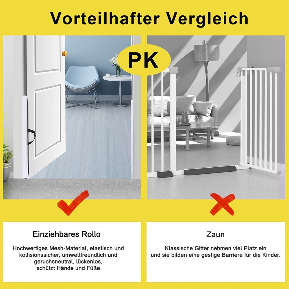 Melko Treppenschutzgitter Treppenschutzgitter ausrollbar bis 120 cm, 80 cm hoch, Wandmontage (Einzelset, 1 St., Set bestehend aus Treppenschutzgitter mit Befest – Bild 5 von 5