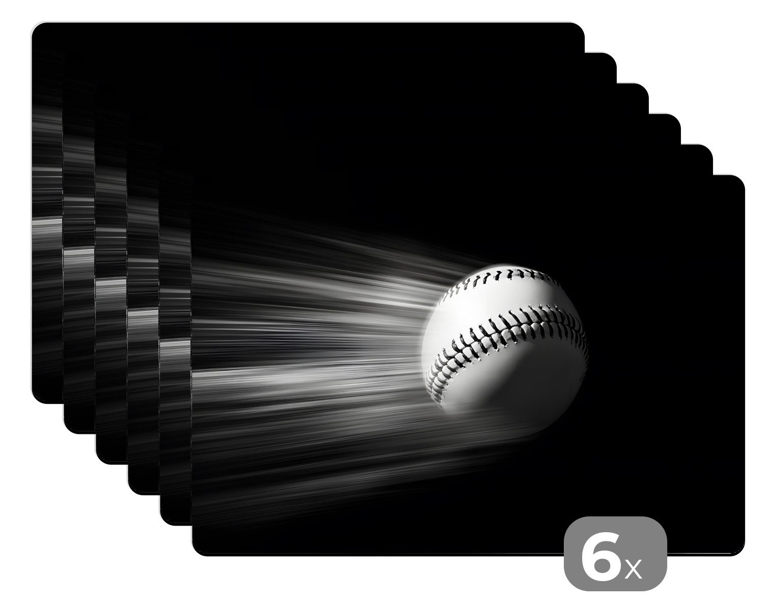 MuchoWow Platzset Baseball - Weiß - Fliegen, (6-St), Platzsets, Tischset, Abwaschbar, Tischsets, Platzdeckchen