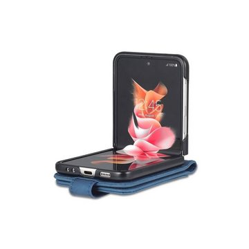 Wigento Handyhülle Für Samsung Galaxy Z Flip4 5G Kunstleder / Kunststoff Handy Tasche Hülle Etuis Blau