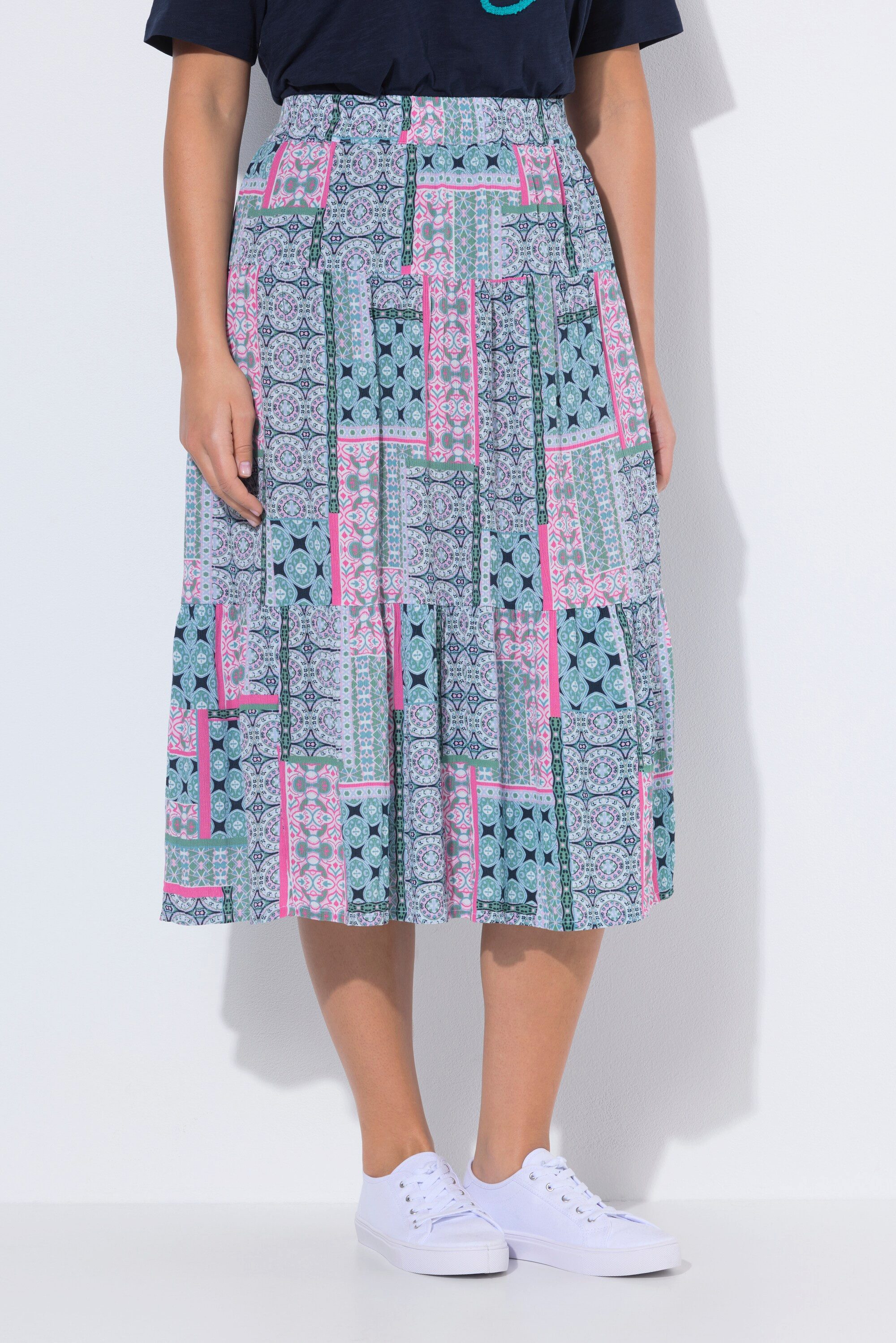 Ulla Popken Maxirock Midirock gemustert A-Linie Elastikbund Volants