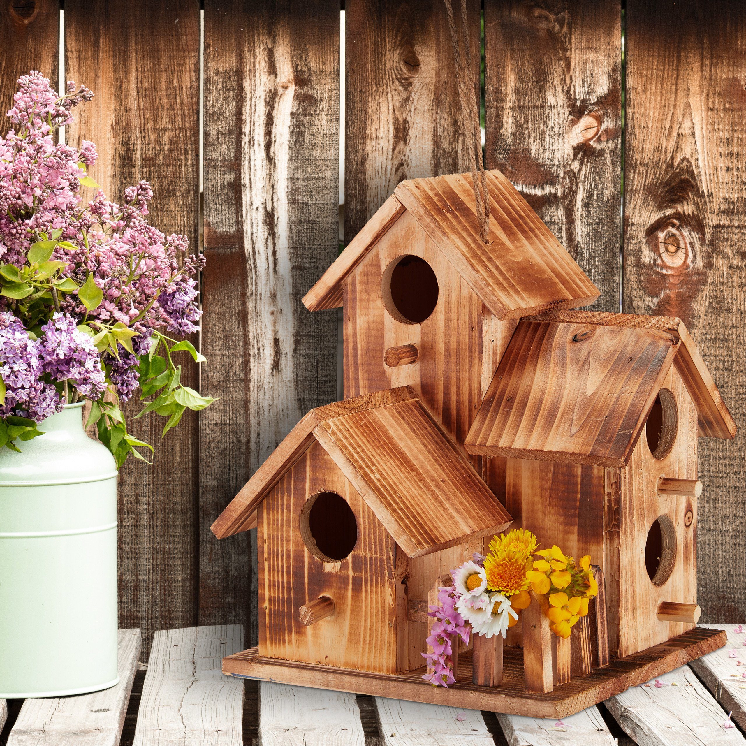 relaxdays Vogelhaus mit 3 Häus