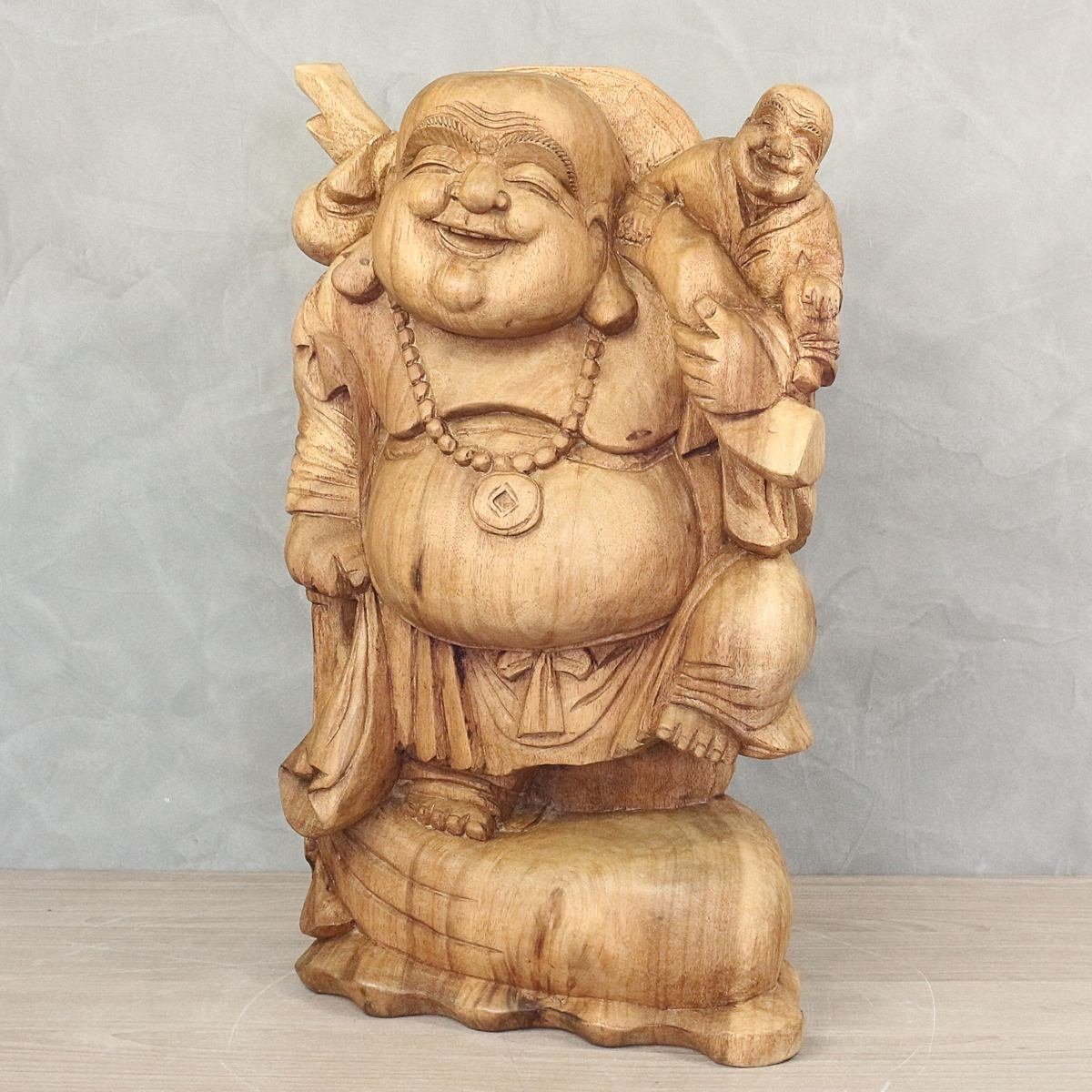 auf Buddha Handarbeit Herstellung Galerie Buddha Holzfigur mit 50 St), traditionelle Happy (1 Dekofigur Ursprungsland Massiv cm Schulter im in Oriental