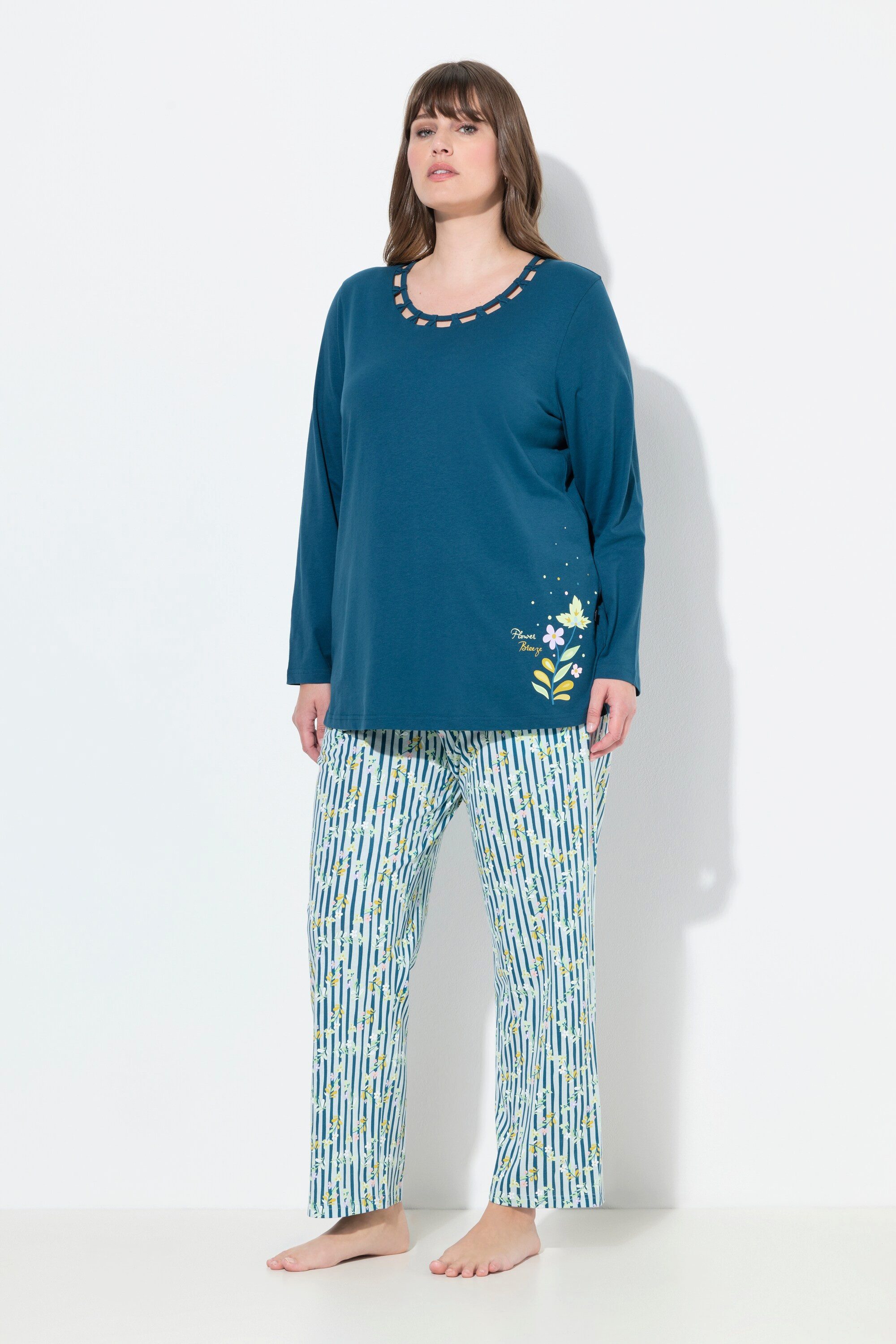 Pyjama Pyjama Blüten Rundhals Langarm Taschen