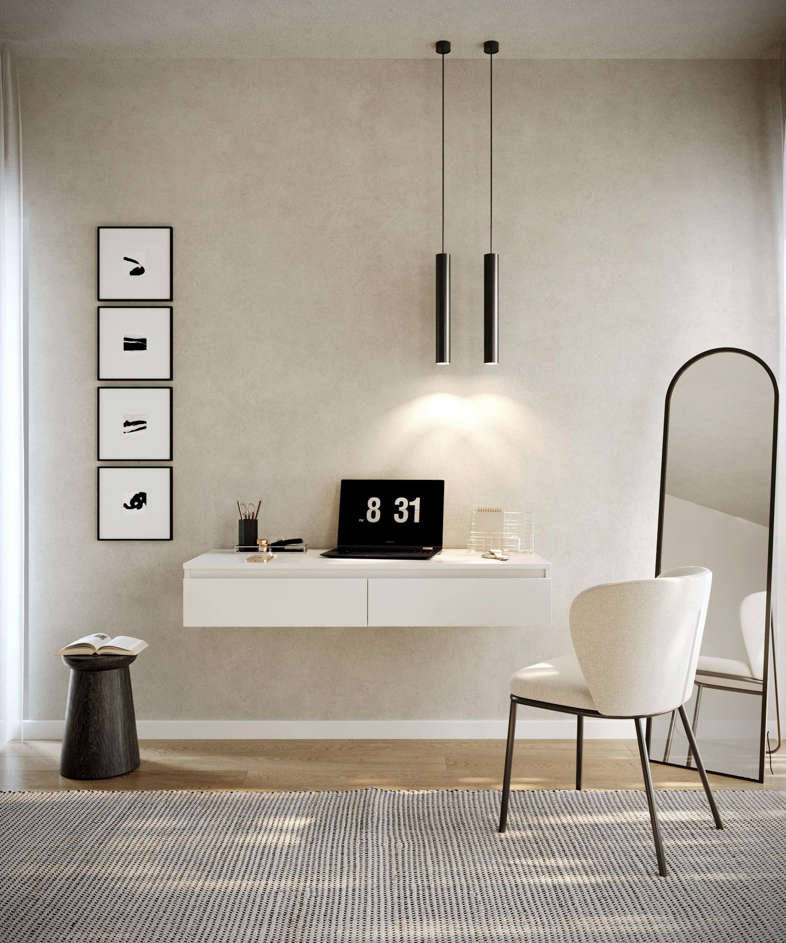 Selsey Schminktisch BEMMI, Hängeschreibtisch Schminktisch mit 2 Schubladen 120 cm breit