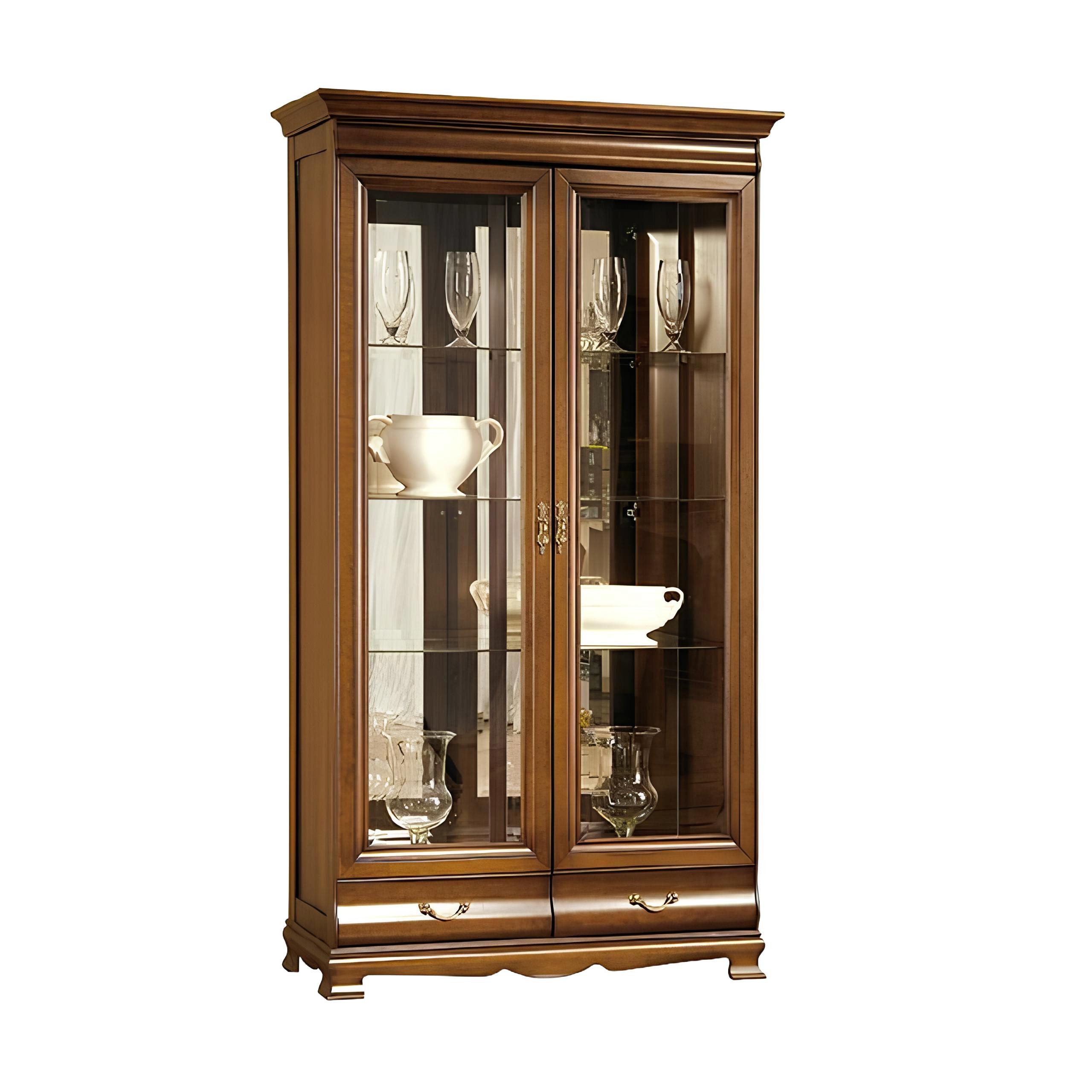 Xlmoebel Vitrine Elegante Vitrine aus Holz mit Glasfront für stilvolle Präsentation (Klassische Vitrine Vitrinenschrank Vitrinen - Model N-W2) Hergestellt in Europa