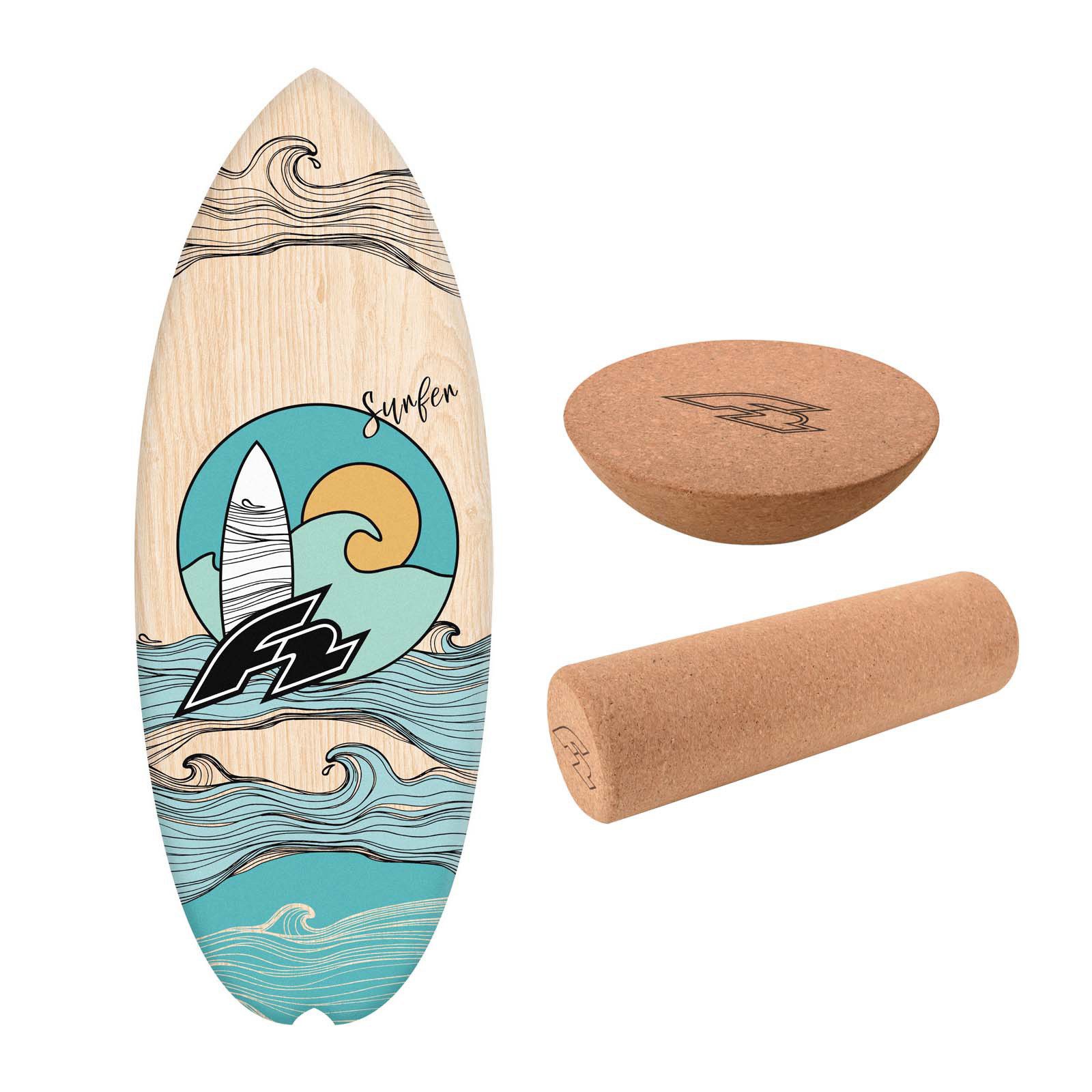 F2 Balanceboard F2 Set Balance Board Halfshell 88x32cm + Halbkugel und Korkrolle