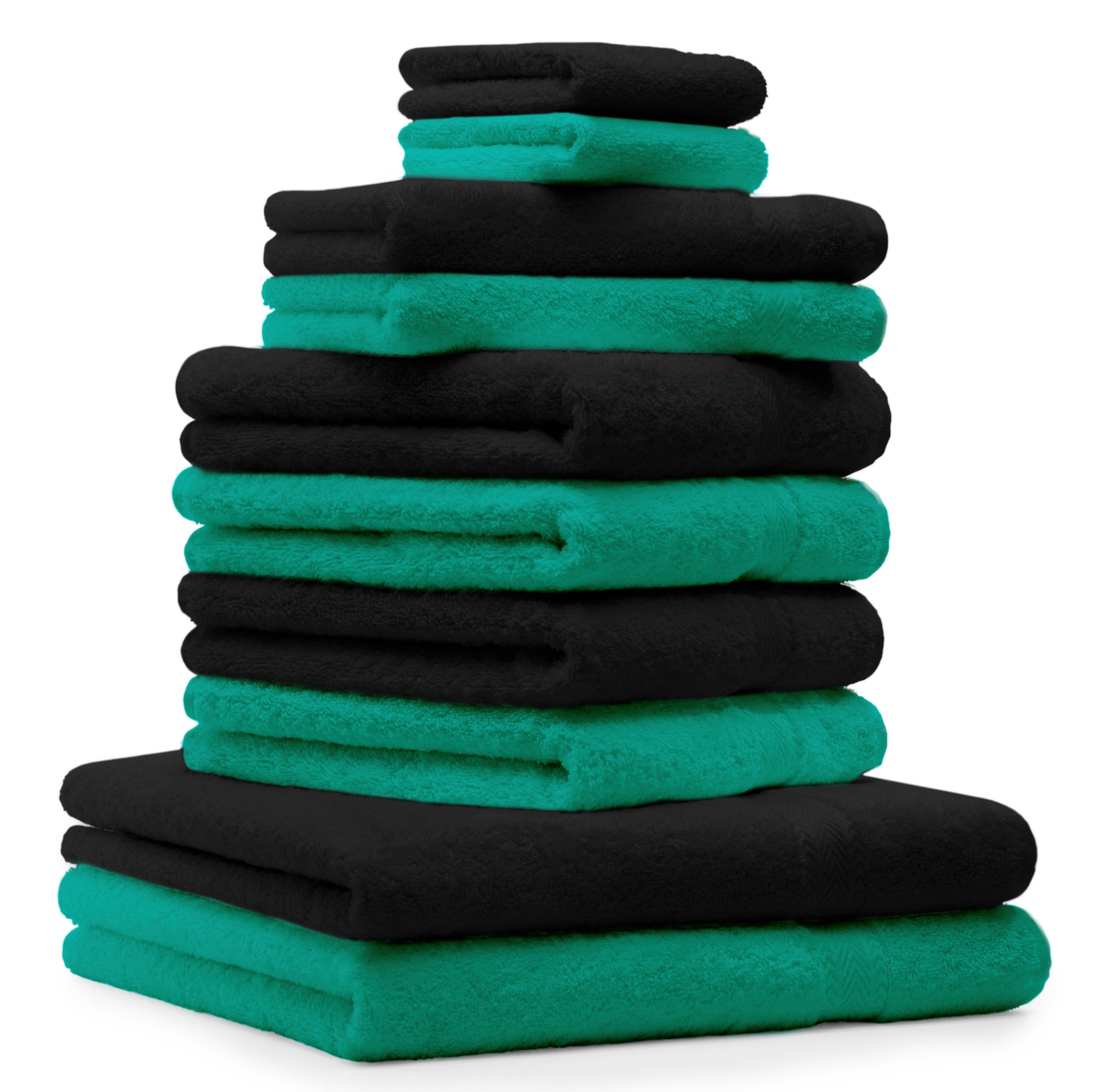 100% Classic und Handtuch Betz 10-TLG. Baumwolle Farbe Set smaragdgrün Handtuch-Set schwarz,