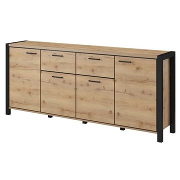 Lomadox Sideboard ACCRA-83, Taurus Eiche Nb. mit schwarzem Gestell 213/91/41 cm