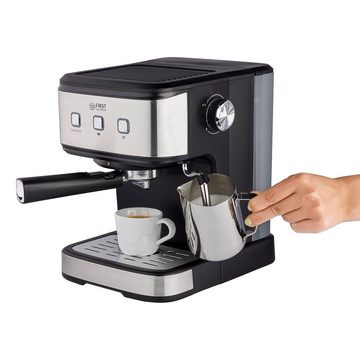 TZS FIRST AUSTRIA Siebträgermaschine Espresso Siebträgermaschine, elektrisch, mit Milchschäumer, Edelstahl, tauglich für Pads, 1,5 L Wassertank, inkl. 2in1 Messlöffel und Tamper