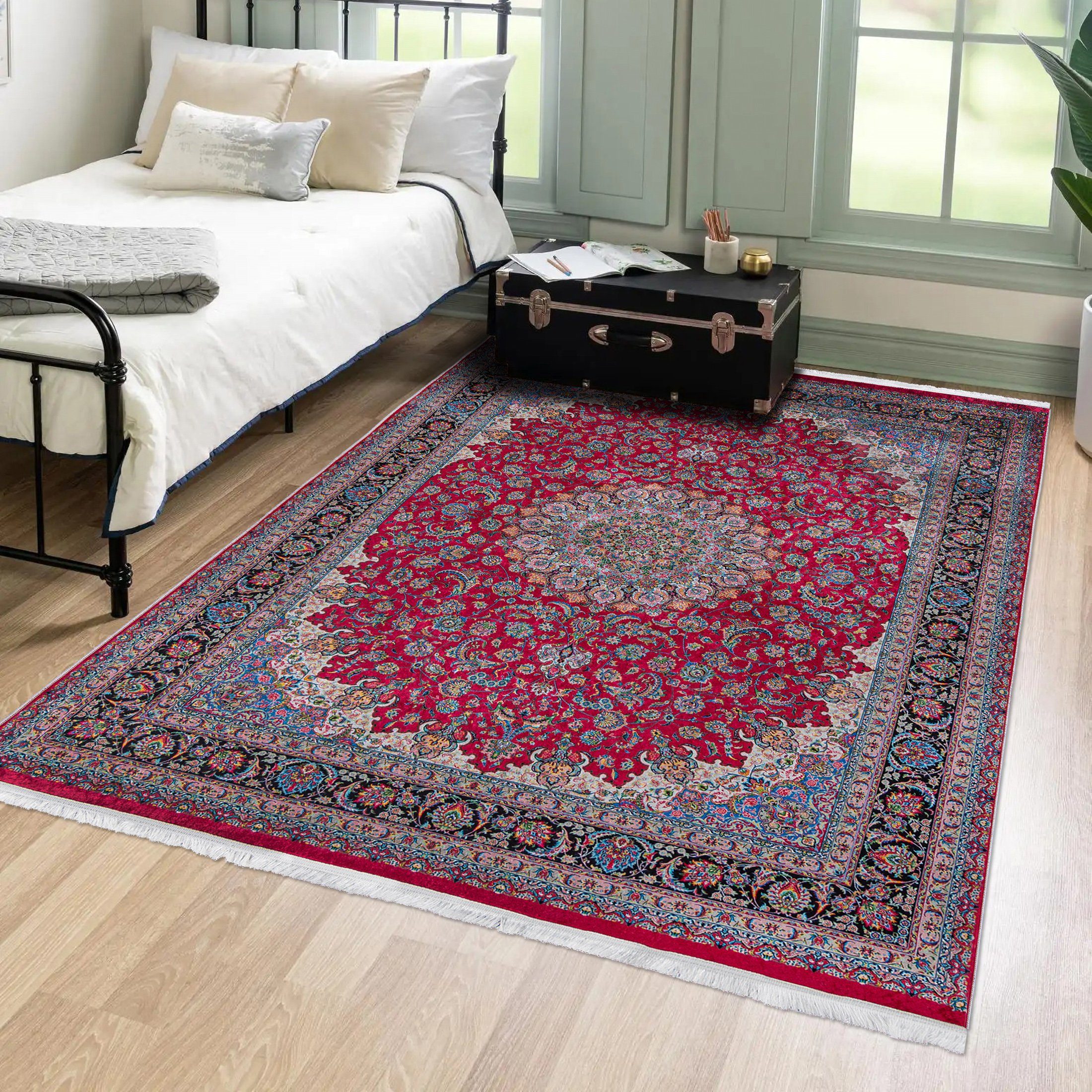 Orientteppich Orientalisch Vintage Teppich Traditioneller Orient Teppich, Mazovia, 120 x 170 cm, Kurflor, Waschbar in Waschmaschine, Höhe 5 mm, Rutschfest Rot / 42360 | Alle Teppiche