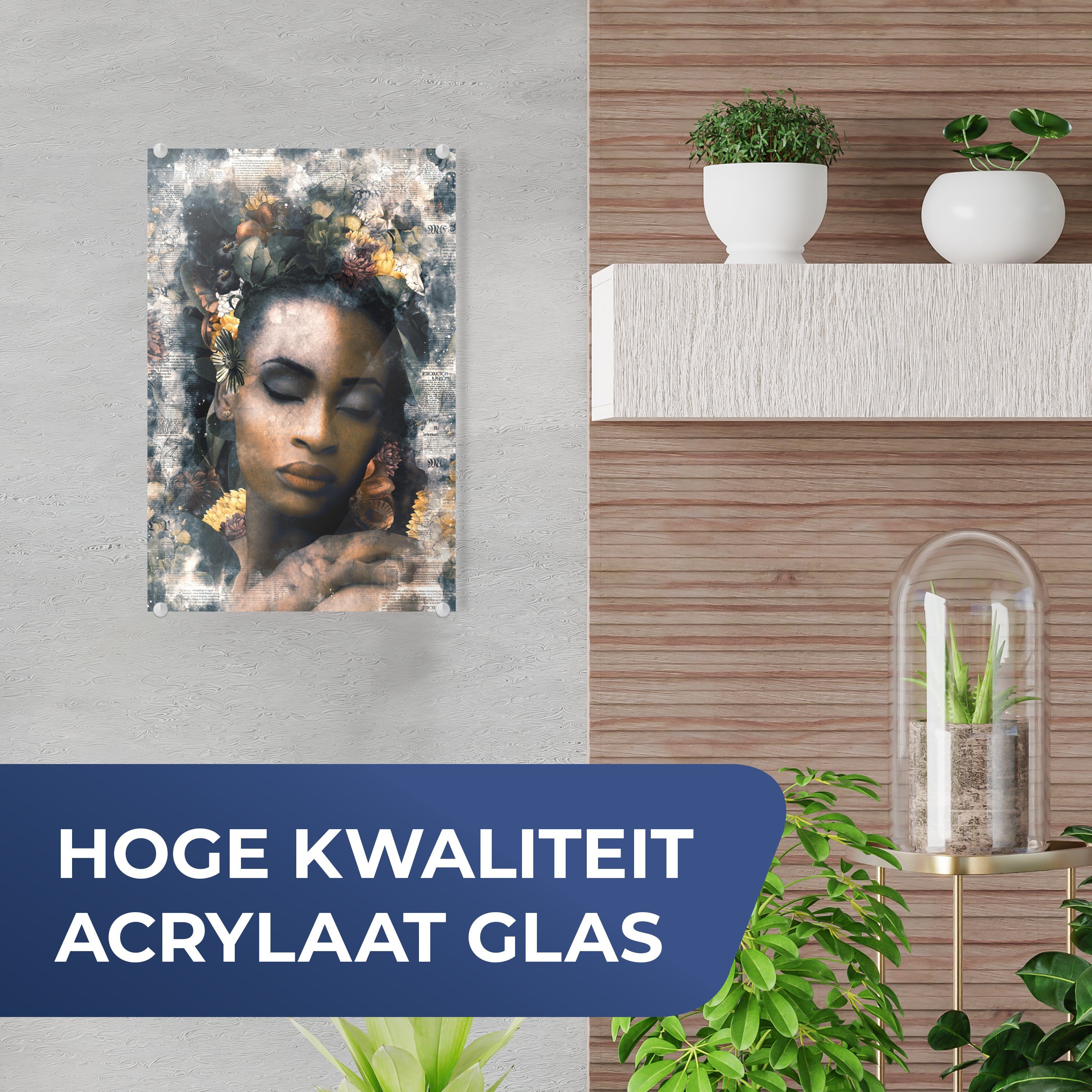 Wandbild Blumen, Bilder auf Glasbilder - Foto Wanddekoration auf - Acrylglasbild St), MuchoWow (1 - Glas Rauch Glas Frau - -