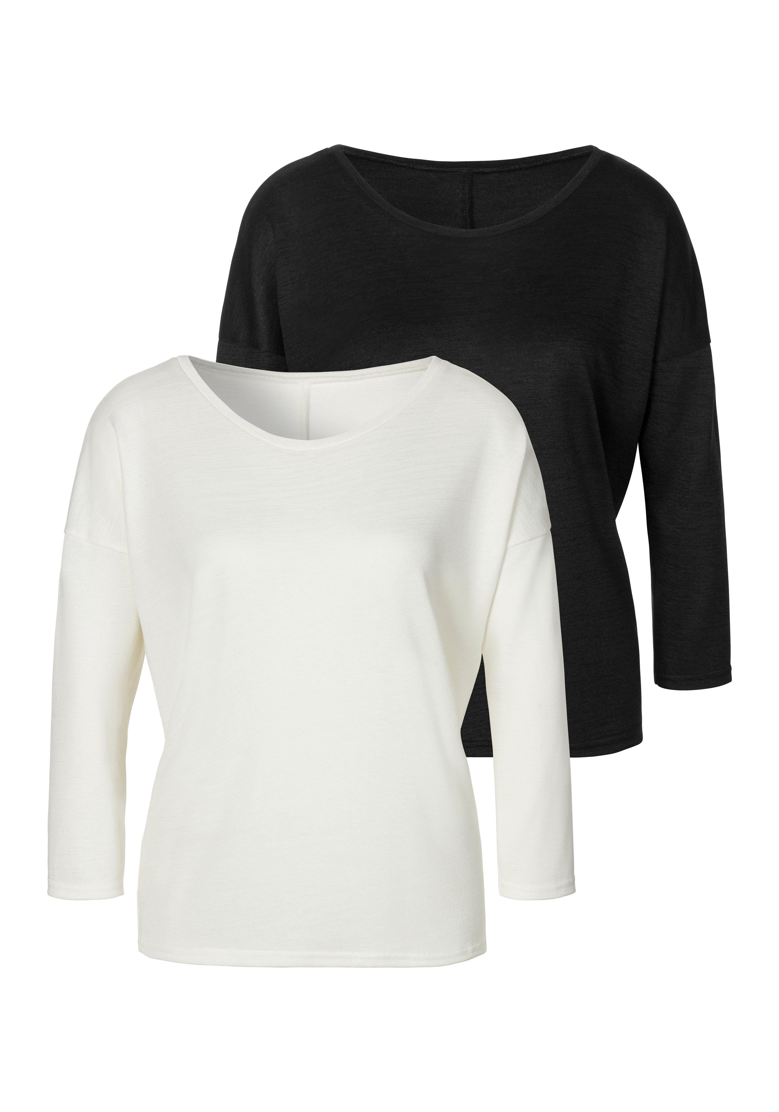Lascana 3/4-Arm-Shirt (2er-Pack) aus leichtem Feinstrick mit Viskose
