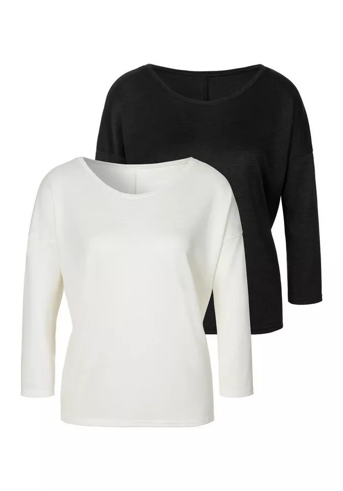 Lascana 3/4-Arm-Shirt (2er-Pack) aus leichtem Feinstrick mit Viskose