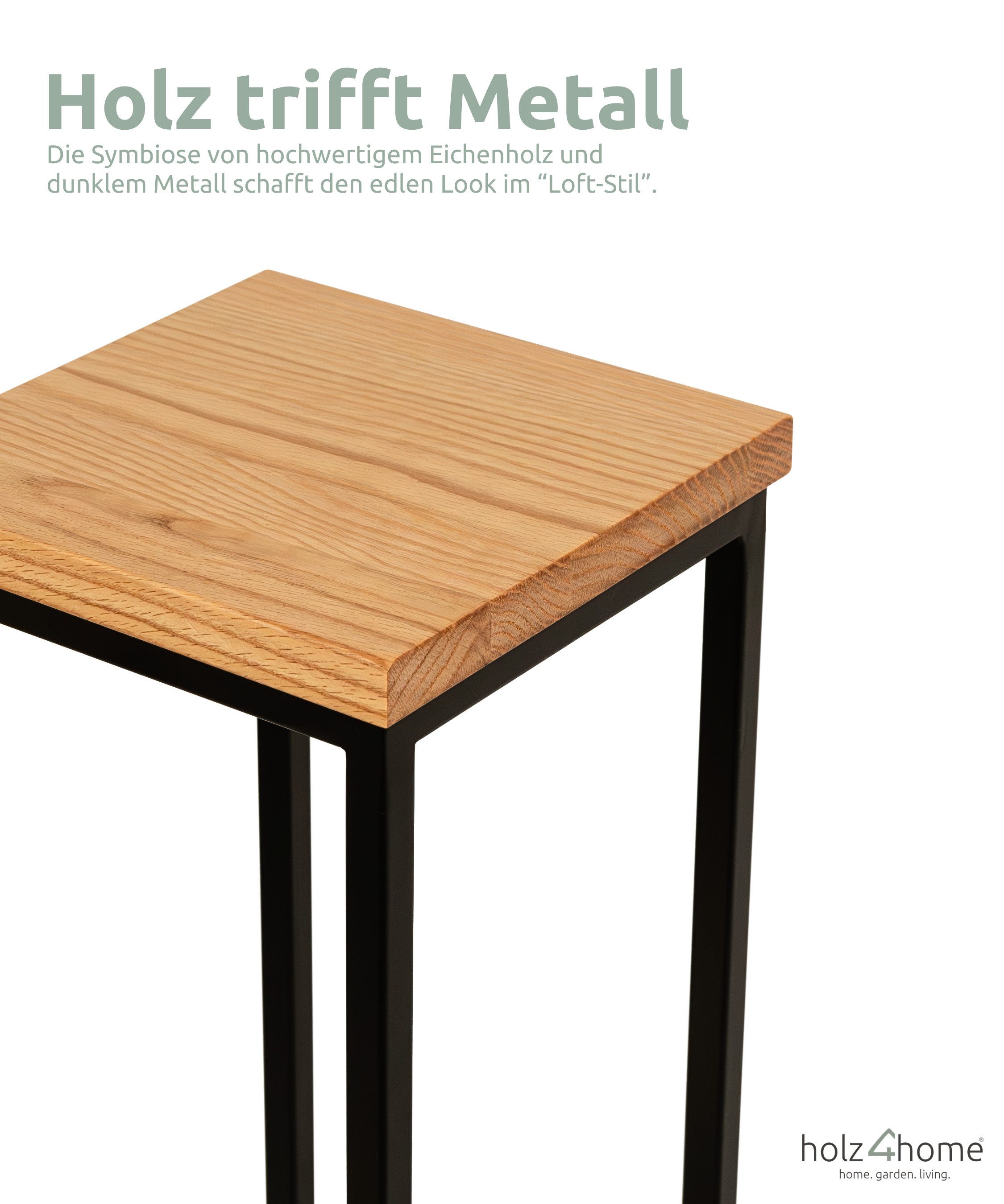 holz4home® Blumenständer Dekoständer aus Eichenholz Massiv Natur Geölt I Dekosäule Stahlrahmen