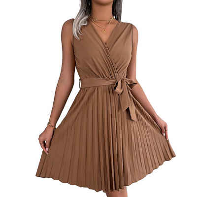 YANN Plisseekleid Elegantes, plissiertes Kleid mit überkreuztem V-Ausschnitt (Glatt und hautfreundlich, 1-tlg) Taillenfalten