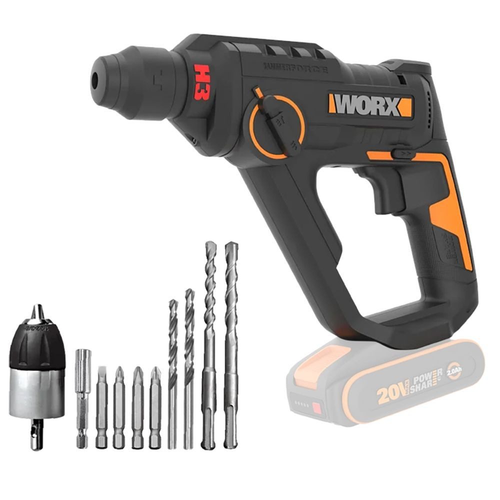 Worx Bohrhammer Worx Akku-Bohrhammer WX391.9 mit Zubehör ohne Akku