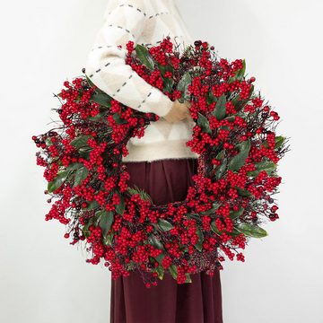 Kunstkranz Haustür-Weihnachtskranz, 55cm Rote Früchte Weihnachtsdekoration, Welikera