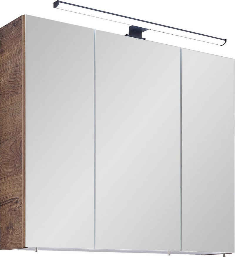 Saphir Spiegelschrank Quickset 374 Badschrank, 3 Spiegeltüren, 6 Einlegeböden, 75 cm breit inkl. LED-Beleuchtung, Türdämpfer, Schalter-/Steckdosenkombination