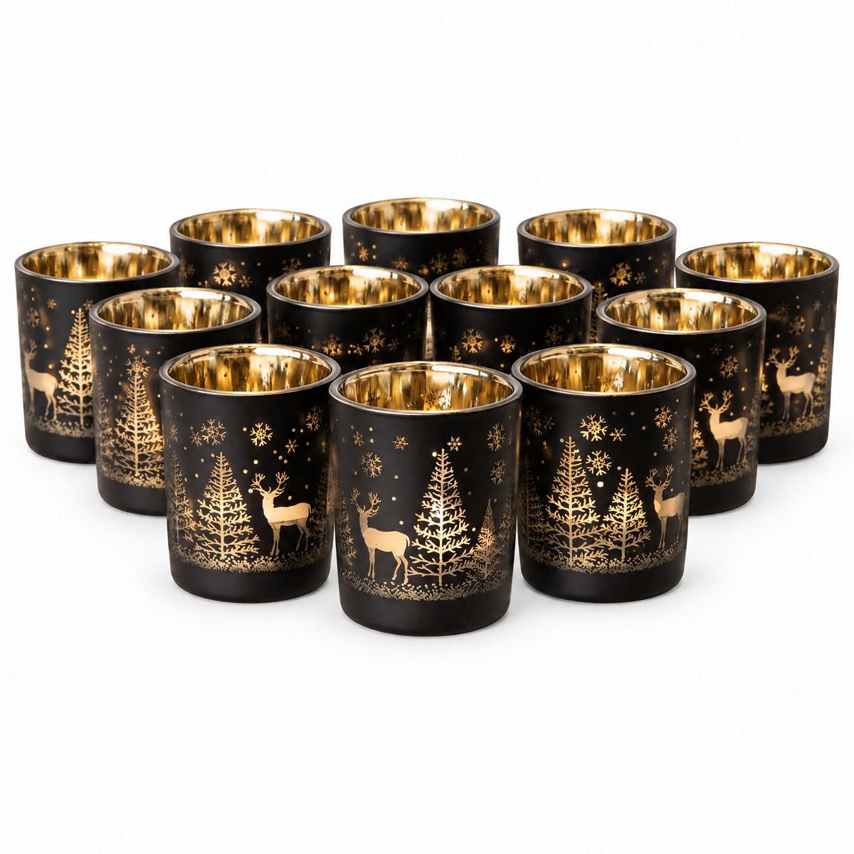 Kamelio Teelichthalter 12er Set Teelichtgläser schwarz gold Windlicht Tischdeko (12 St., 12)