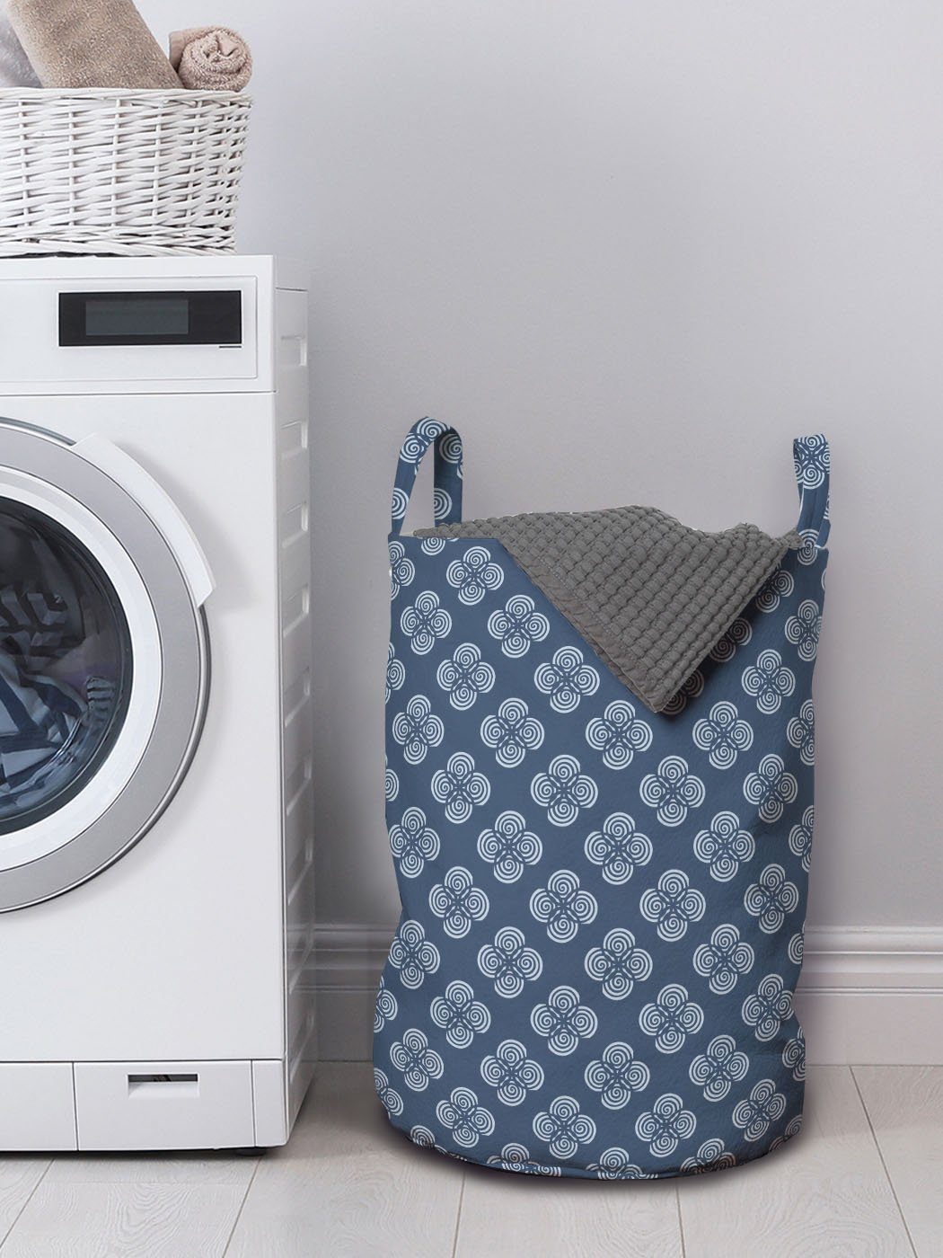 Abakuhaus Wäschesäckchen Wäschekorb mit Kordelzugverschluss Abstrakt Zier Waschsalons, Griffen Spiral-Muster für