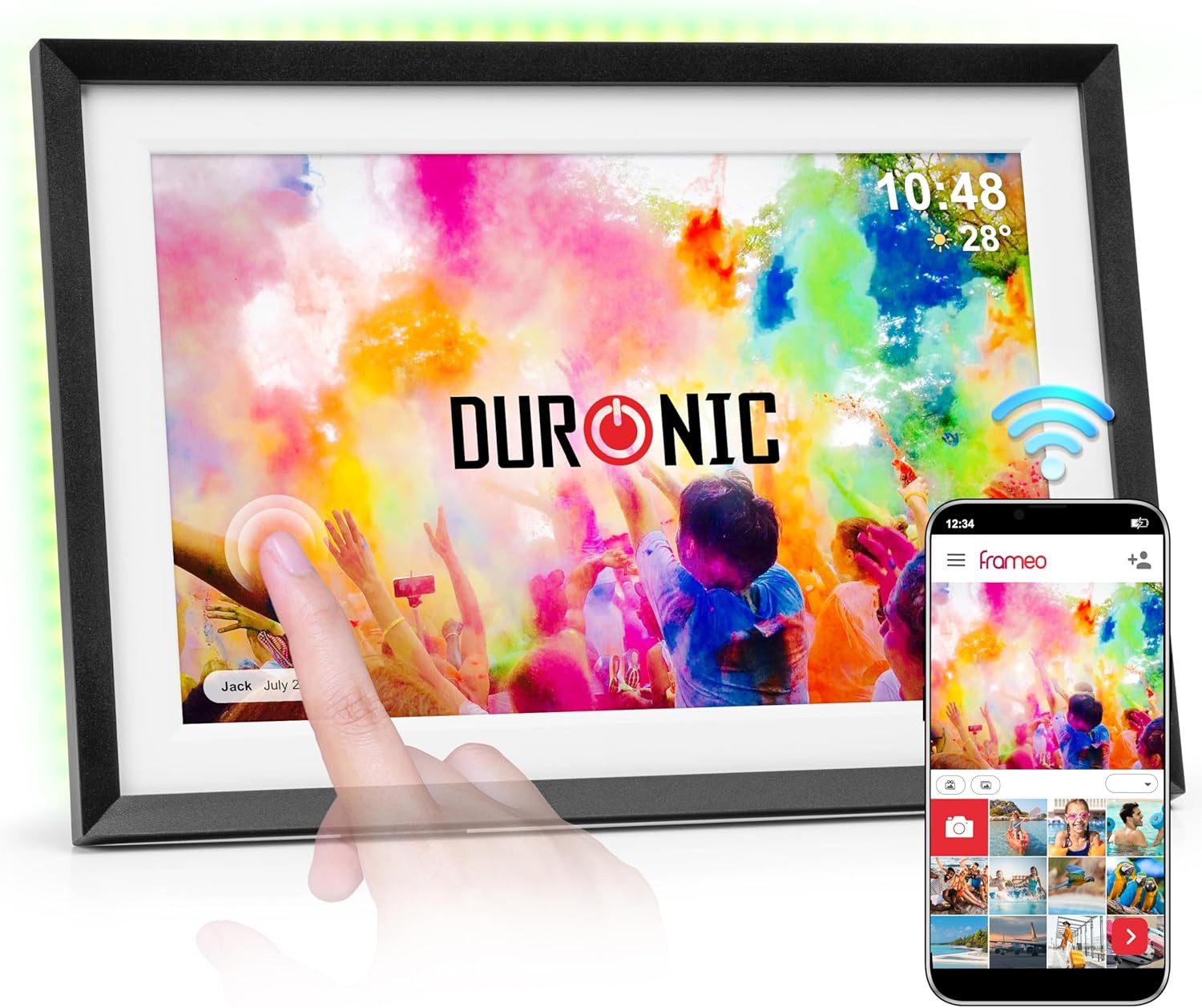 Duronic PF2A BK digitaler Bilderrahmen, Frameo WiFi Bilderrahmen mit 32GB Spei Digitaler Bilderrahmen