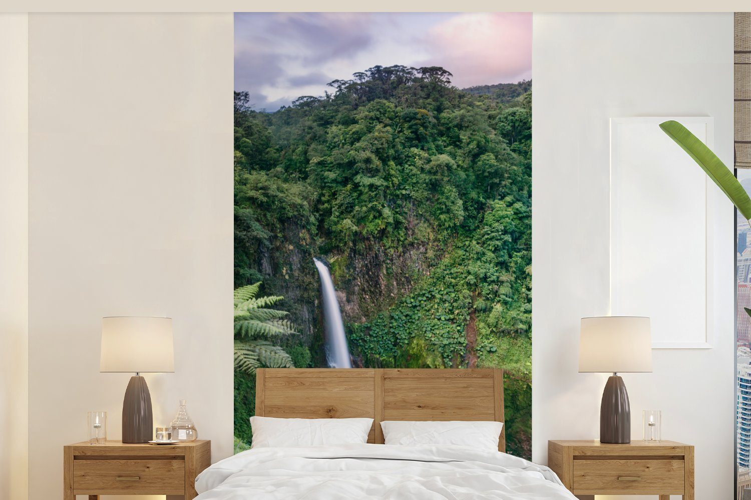 MuchoWow Fototapete Blick auf einen Wasserfall im fantastischen Regenwald in Costa Rica, Matt, bedruckt, (2 St), Vliestapete für Wohnzimmer Schlafzimmer Küche, Fototapete