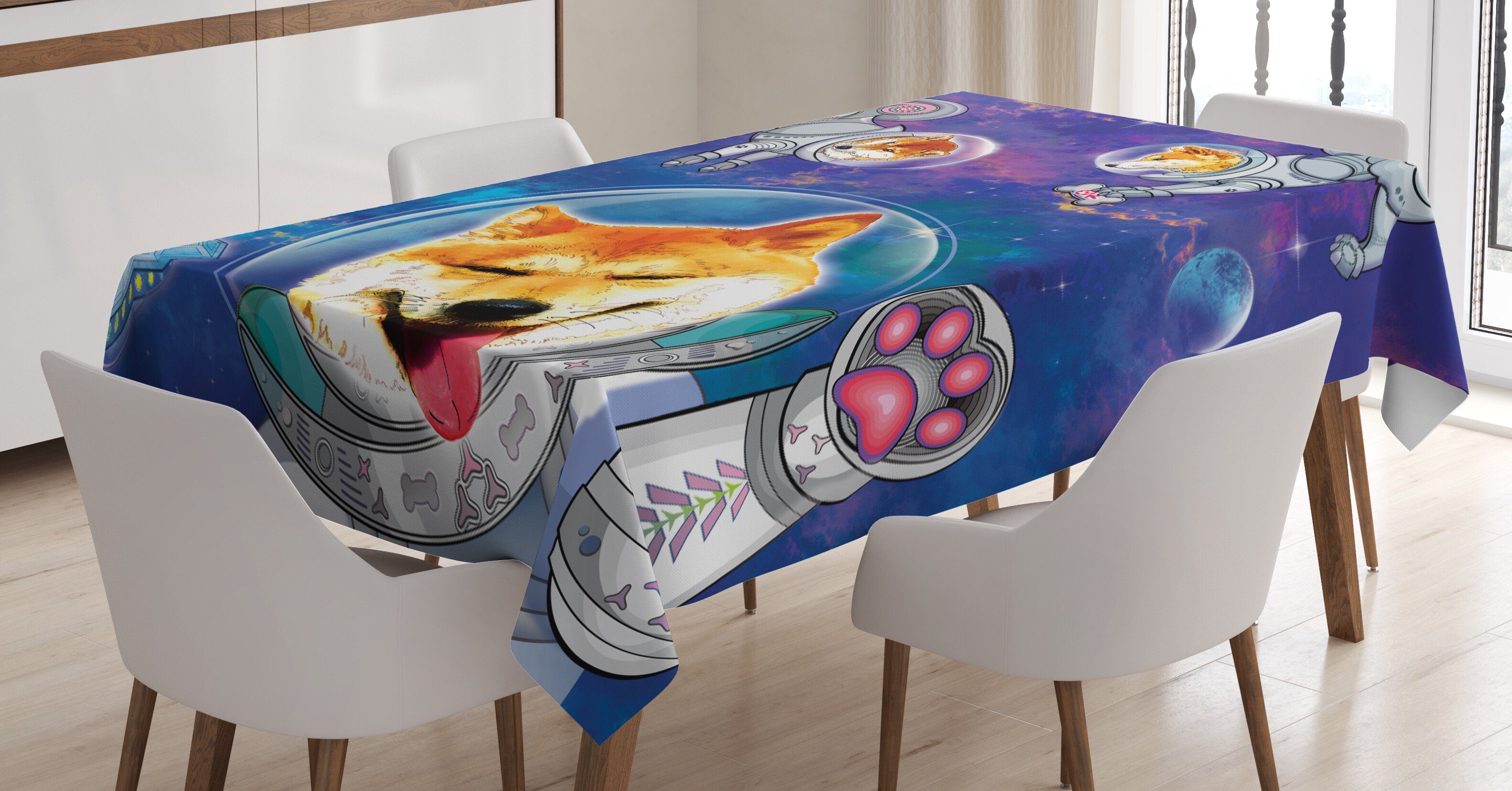 Abakuhaus Tischdecke Farbfest Waschbar Für den Außen Bereich geeignet Klare Farben, Hund Astronaut Shibas im Weltraum