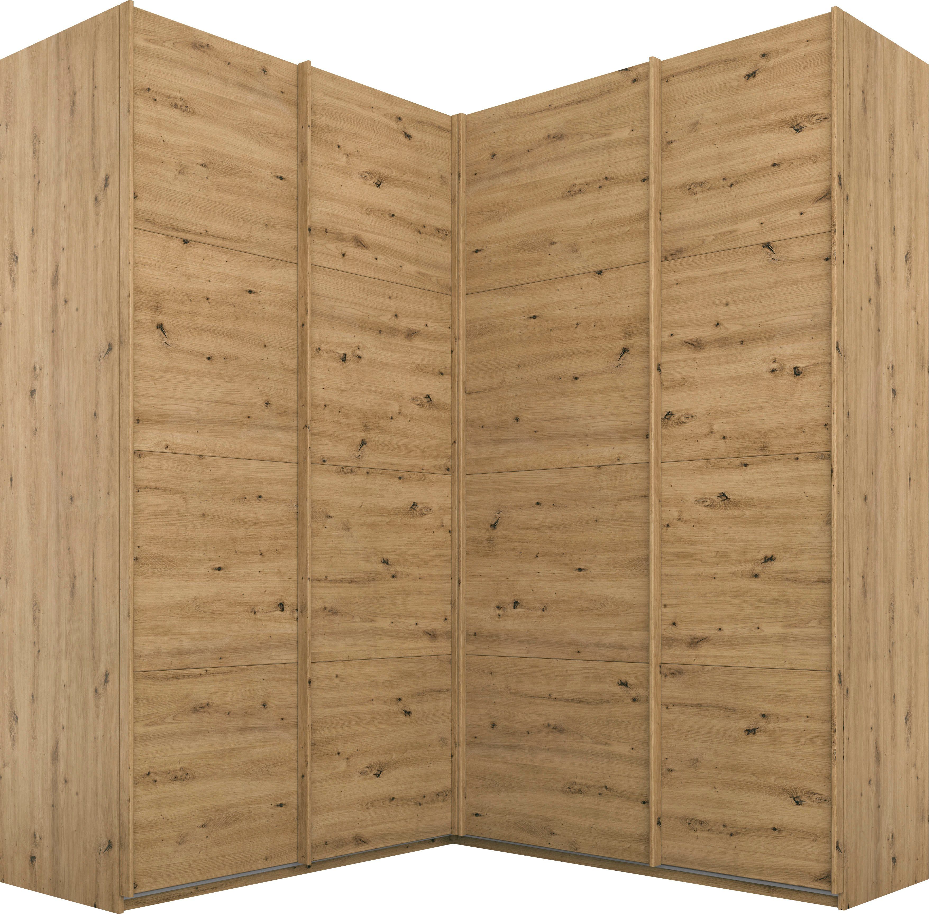 rauch Schwebetürenschrank Schrank Garderobe Eckkleiderschrank QUADRA Front in Dekor/Hochglanz (Maß 181x187 cm, Höhen 210/229 cm, inkl. Soft-Close-Funktion) extra großer Eckschrank inkl. Schubladeneinsatz MADE IN GERMANY